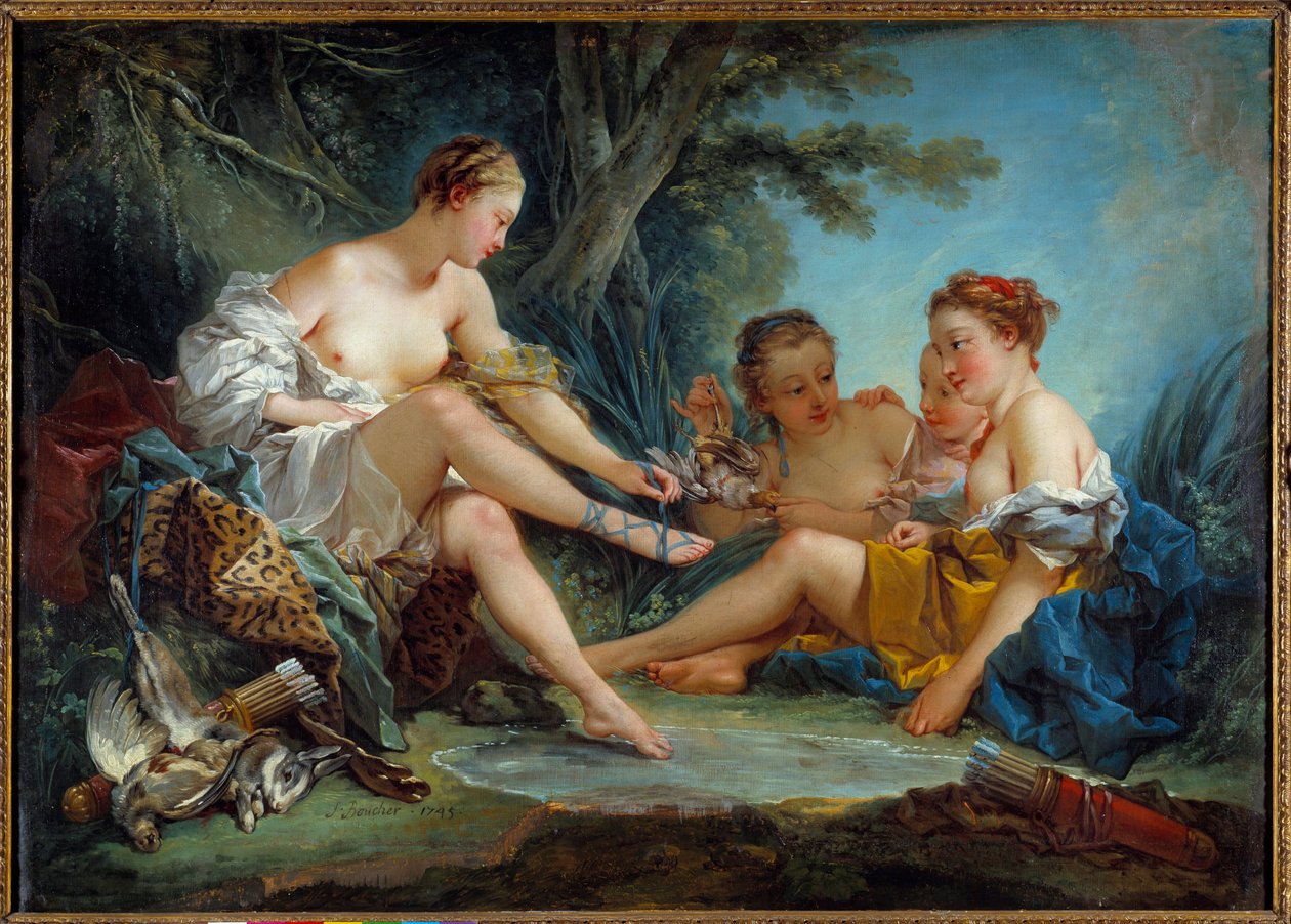 Le retour de la chasse de Diane Obraz Francoise Bouchera (1703-1770) 1745 Ne. 0,94x1,31 m Paříž. Musee Cognacq Jay - Návrat lovu Diane. Obraz Francoise Bouchera (1703-1770) 1745. 0,94 x 1,31 m. Muzeum Cognacq Jay, Paříž od François Boucher