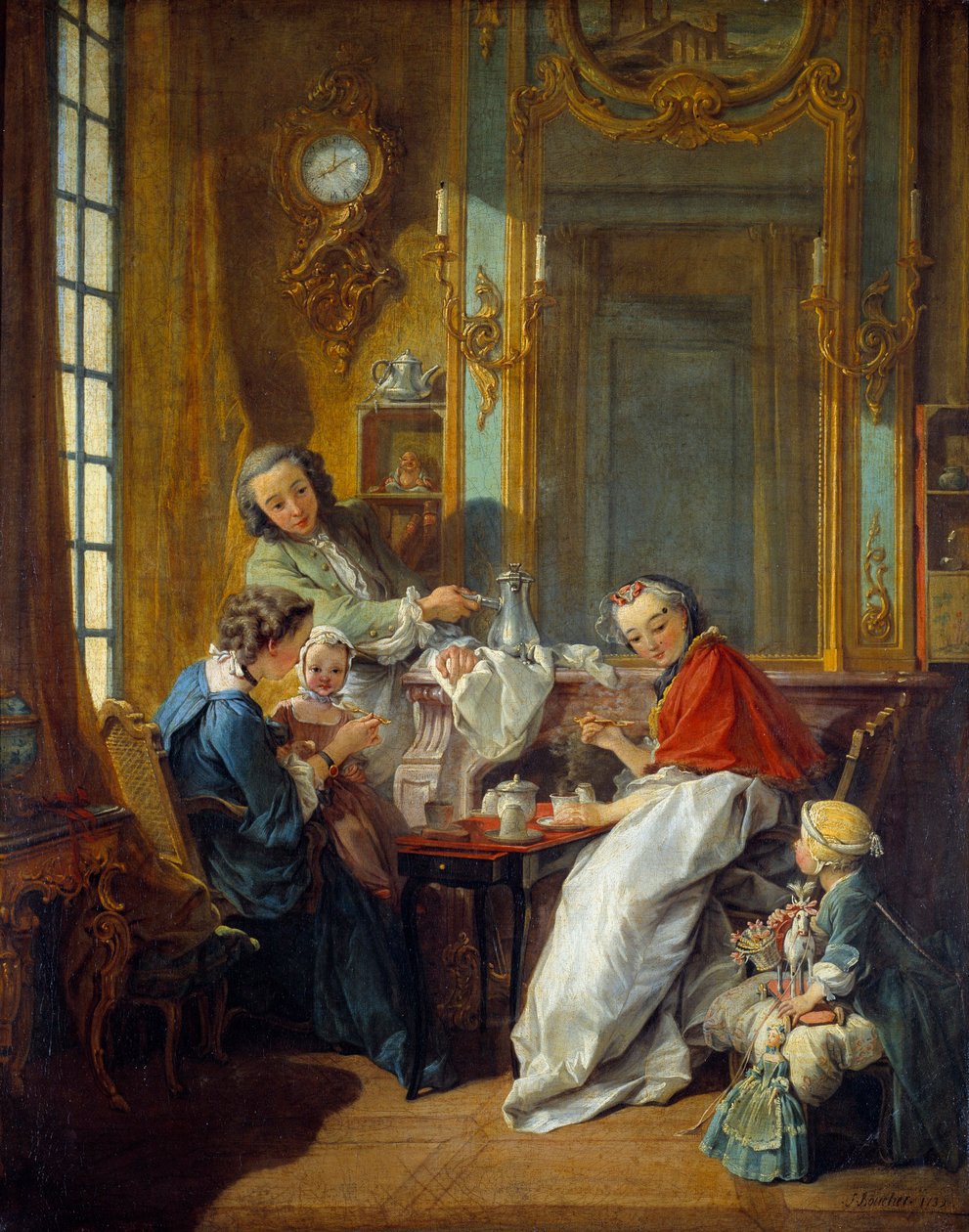 Obědová scéna v buržoazním interiéru. Obraz Francoise Bouchera (1703-1770) 1739 Ne. 0,81 x 0,65 m od François Boucher