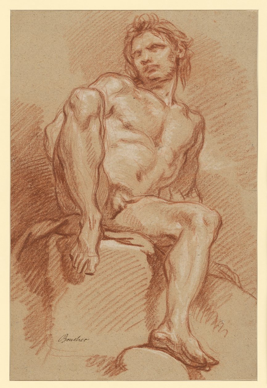 Studie mužského aktu, sedící postava, pohled zepředu od François Boucher