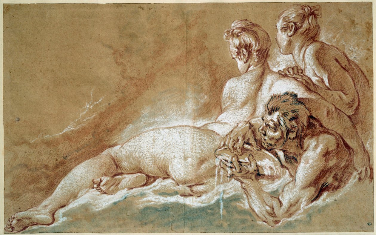 Naiades et triton Kresba červenou křídou a tužkou od Francoise Bouchera (1703-1770) 1753 Sun. 0,29x0,46 m Paříž, muzeum Louvre od François Boucher