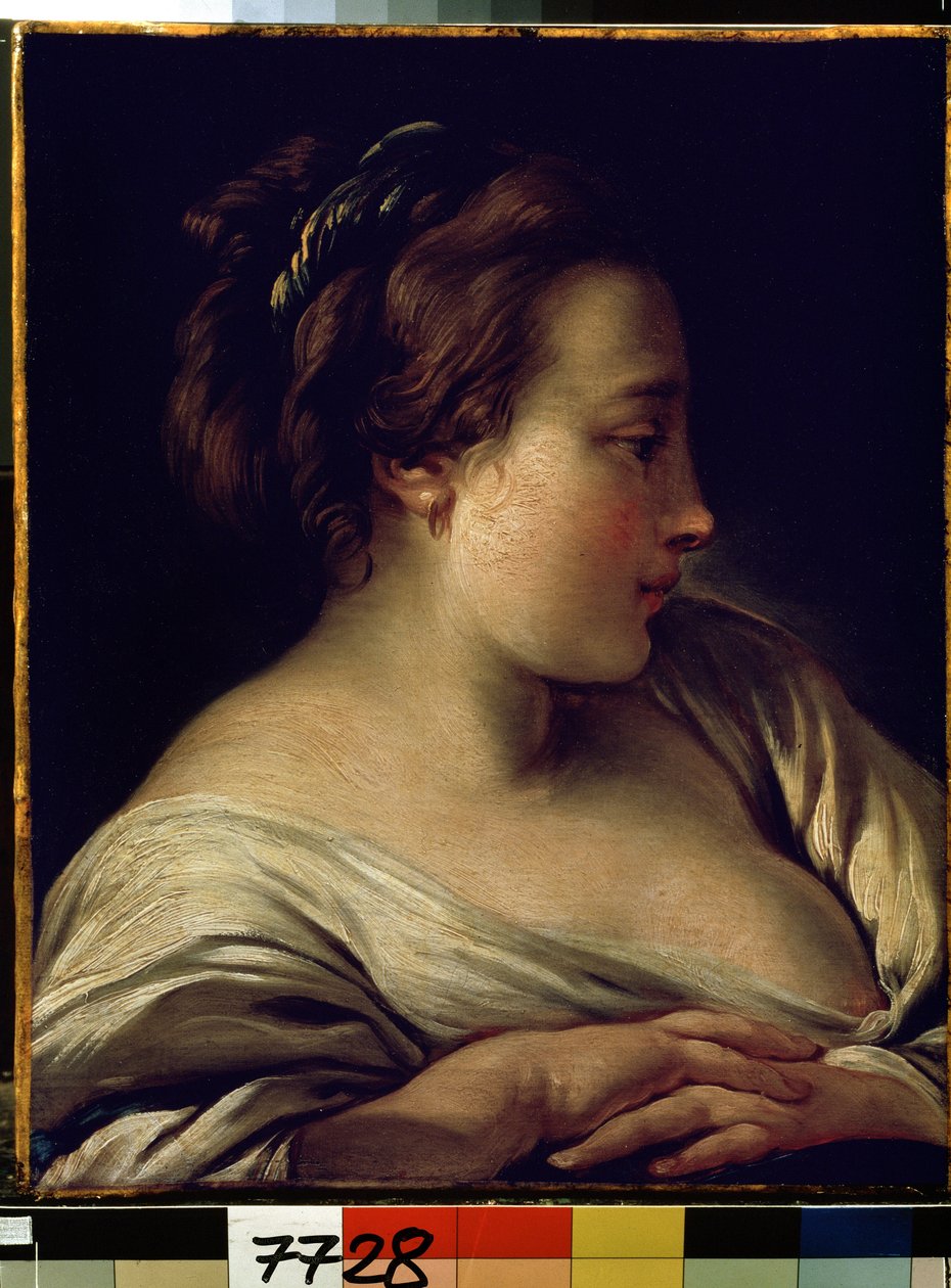 ""Portrét mladé dívky"" (Hlava dívky) Malba Francoise Bouchera (1703-1770) 1740-1750 Rozměr 36x28 cm Muzeum Ermitáže, Petrohrad (Saint-Petersburg) od François Boucher