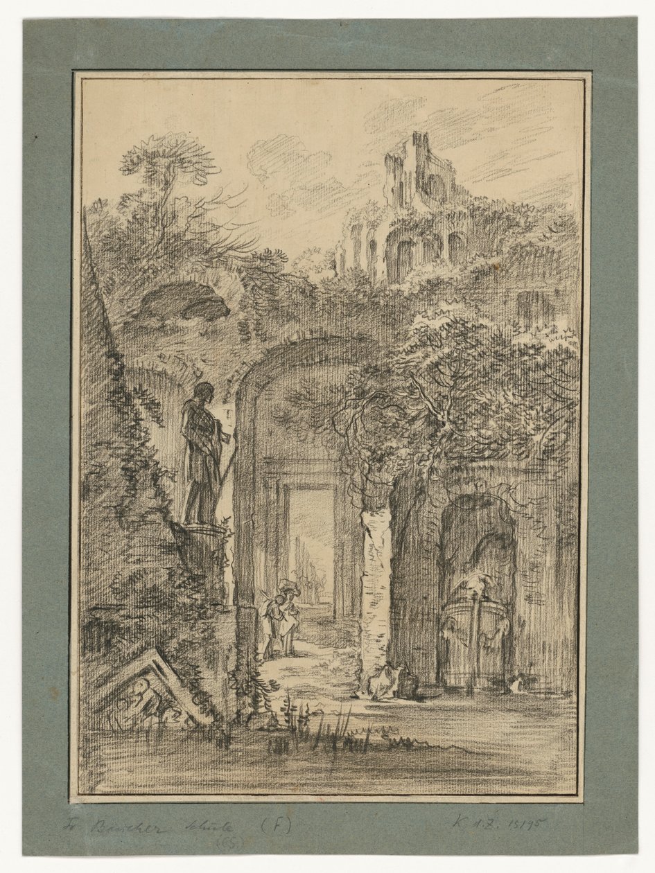 Krajina s římskými ruinami a jednotlivými postavami od François Boucher