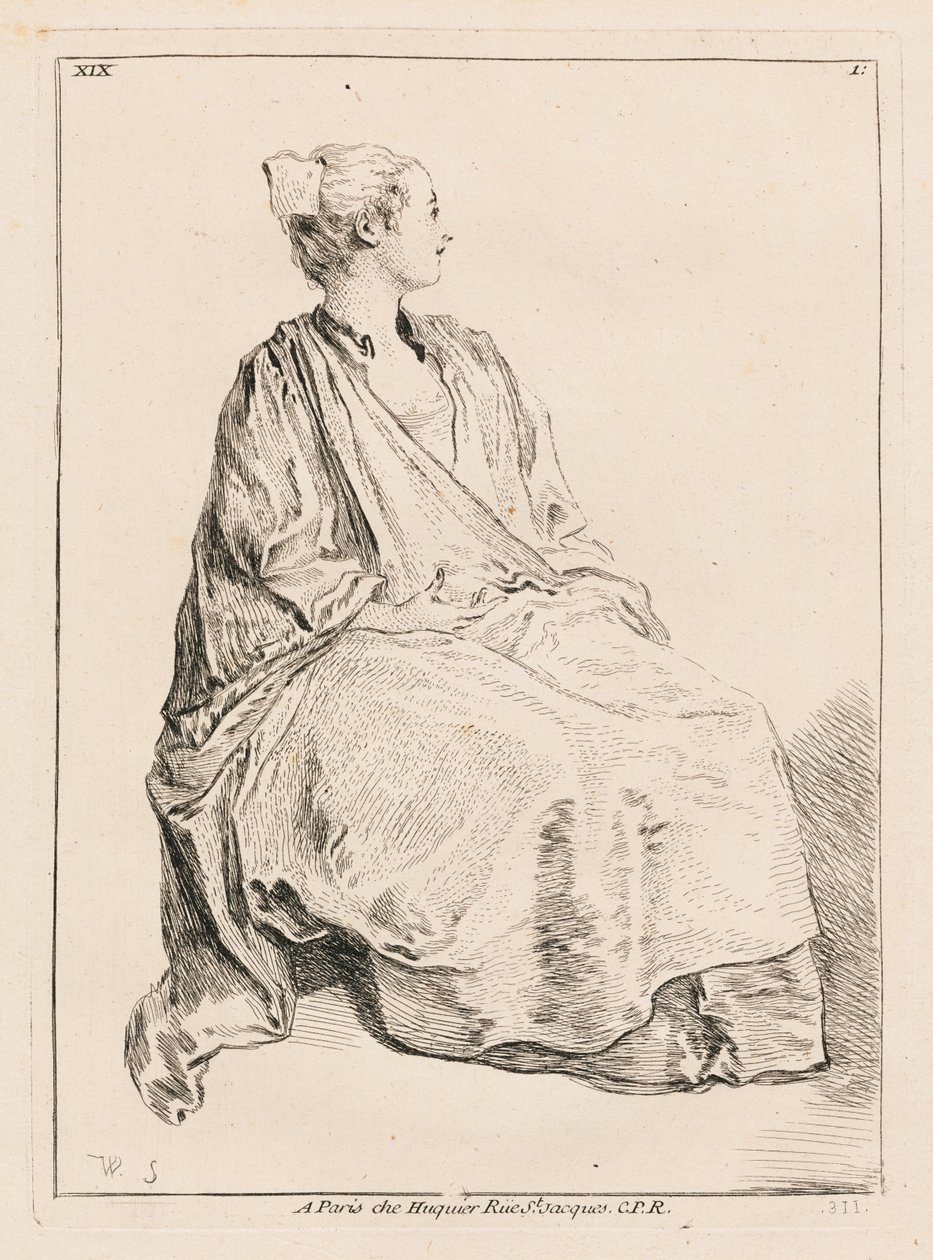 Sedící žena obrácená doprava od François Boucher