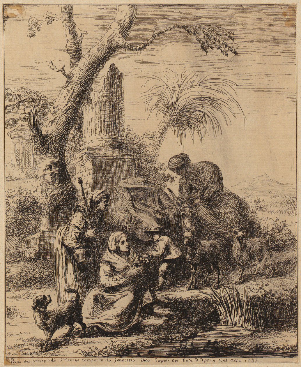Sedící žena [Femme de Matsmey] vedle palmy, list ze série „Diverses figures chinoises [...]“ od François Boucher