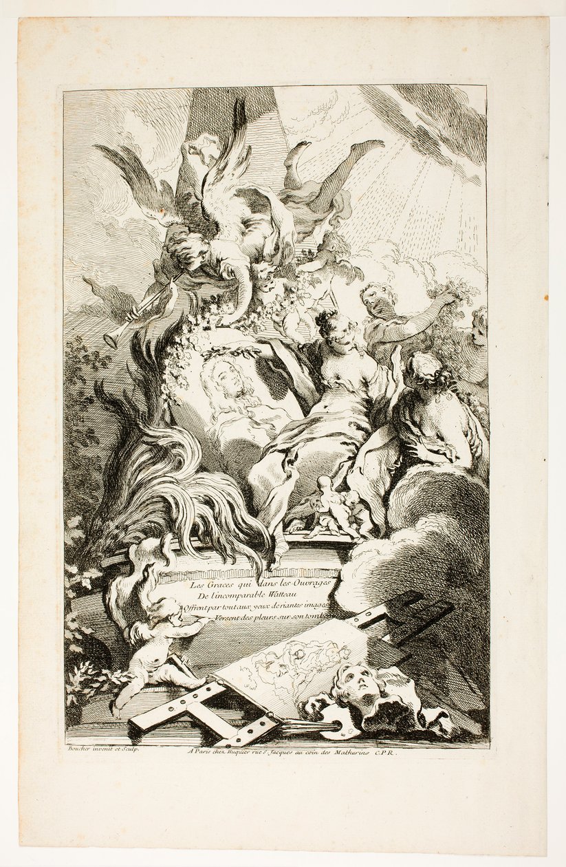 Grácie na Watteauově hrobce od François Boucher