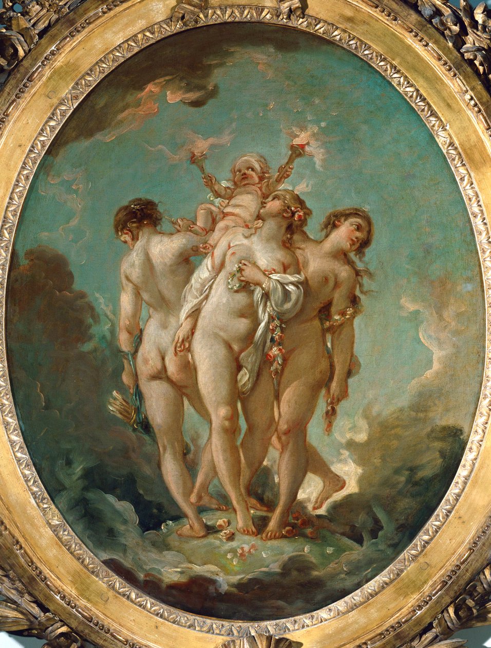 Tři milosti nesoucí Amor, Bůh lásky... od François Boucher