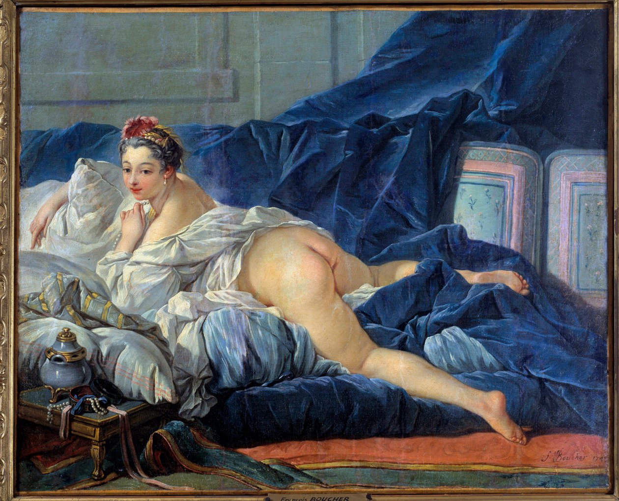 Odalisque Mladá žena sedí na pohovce. Obraz Francoise Bouchera (1703-1770) 1752 Reims musee des Beaux Arts od François Boucher