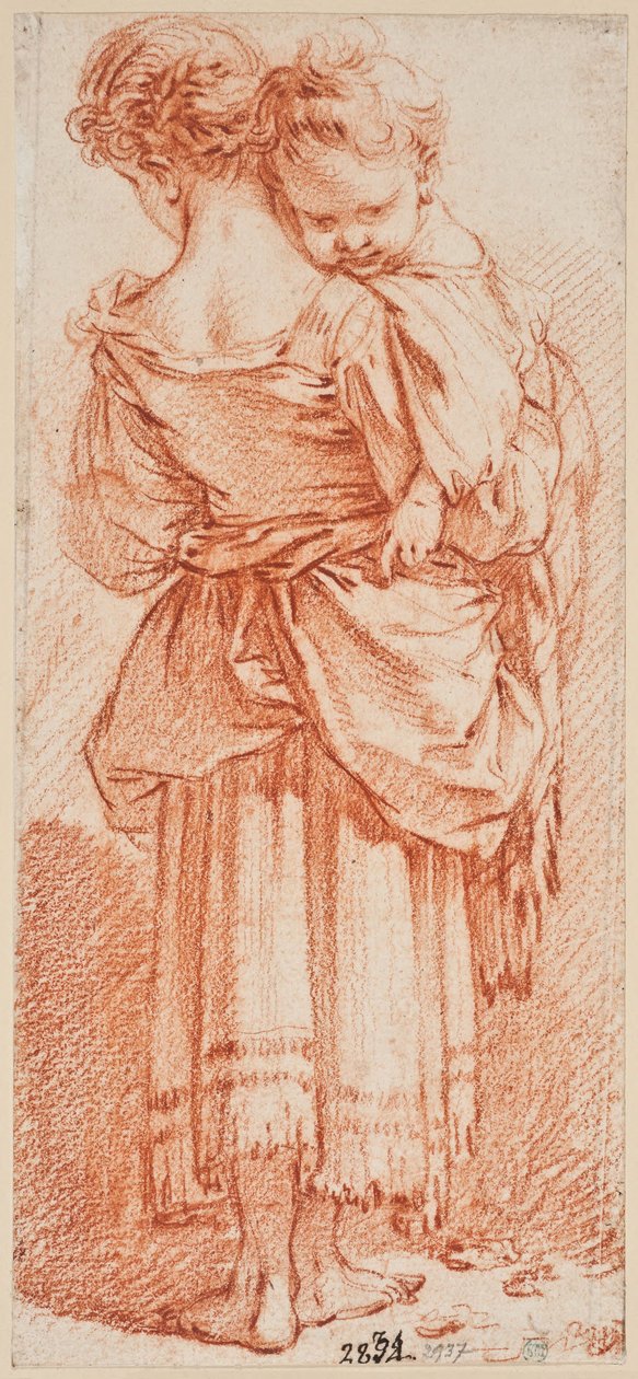 Mladá žena s dítětem v náručí, pohled zezadu od François Boucher