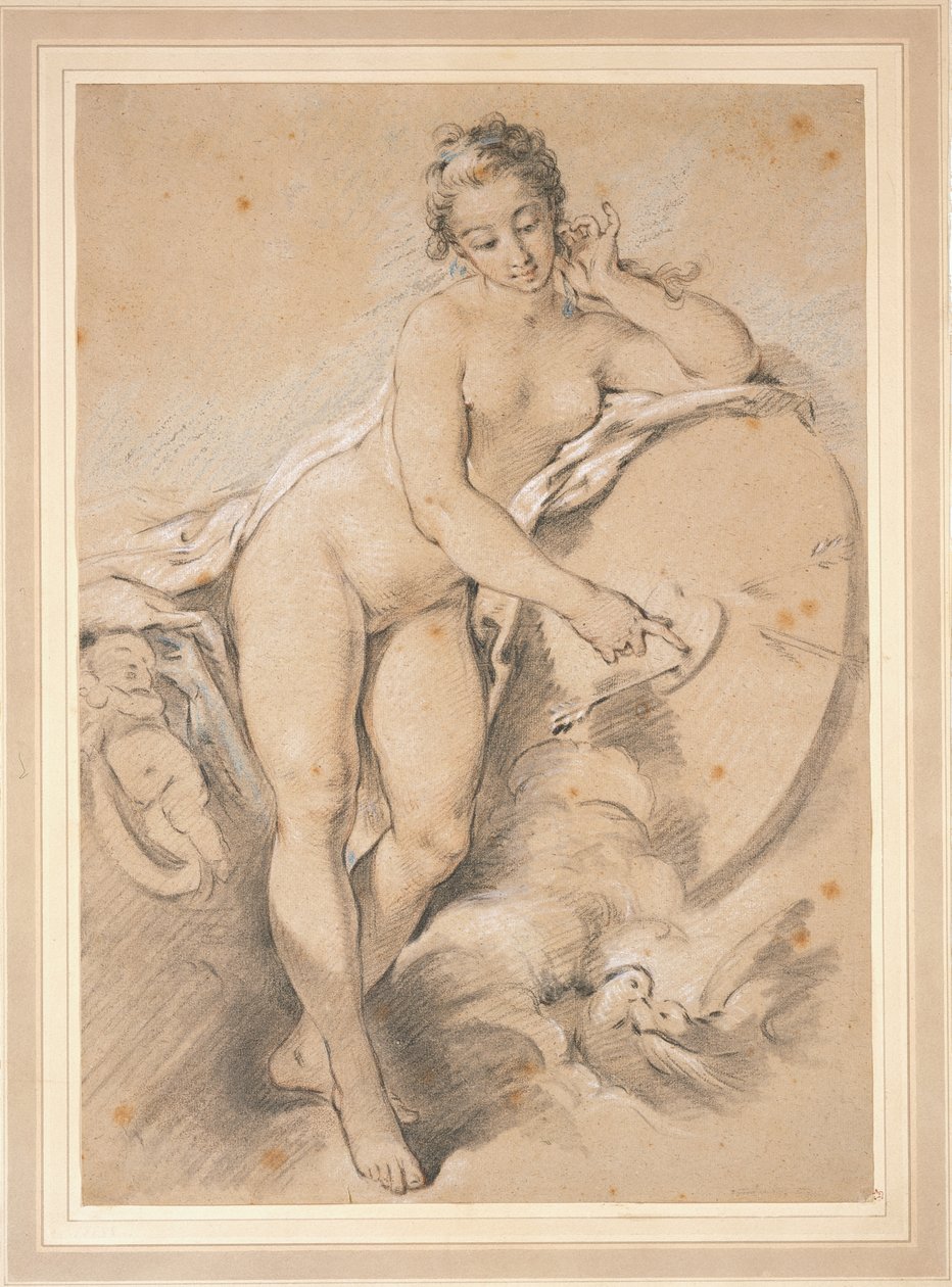 Stojící Venuše, která ukazuje na srdce na terči se dvěma holubicemi od François Boucher