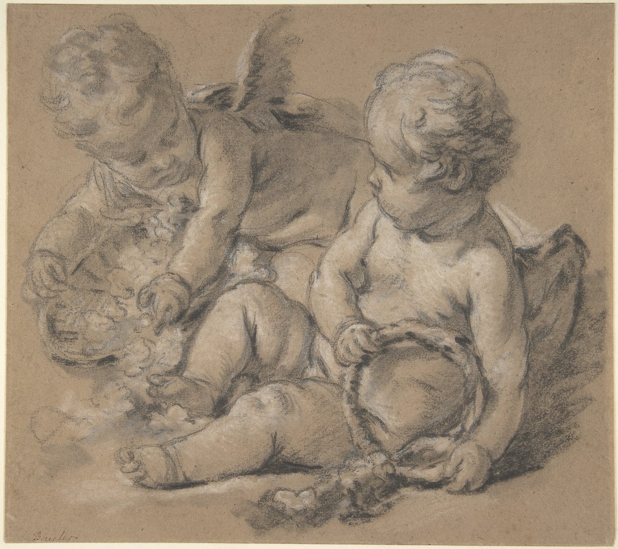 Okřídlení putti s květinami od François Boucher