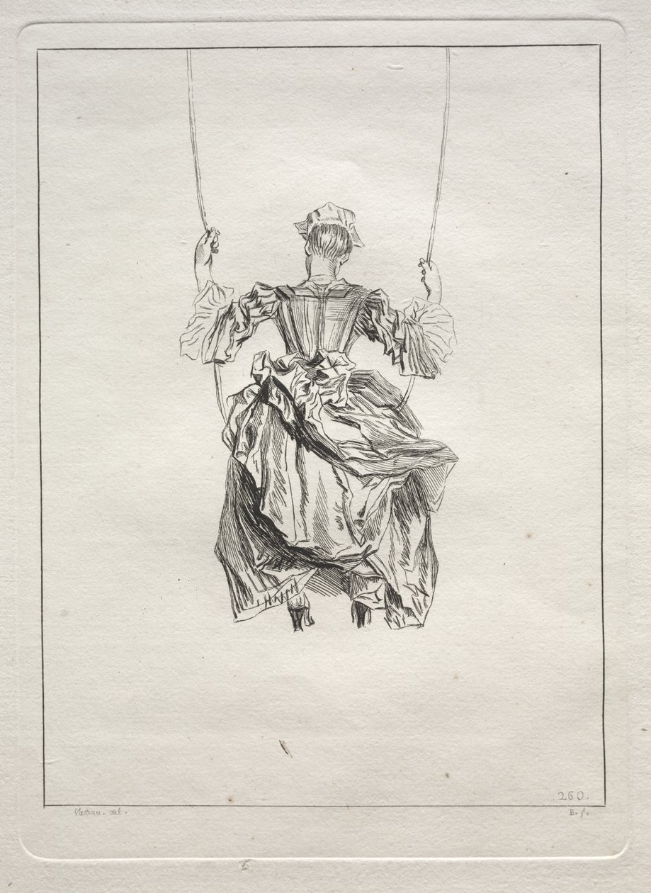 Žena na houpačce, při pohledu zezadu od François Boucher
