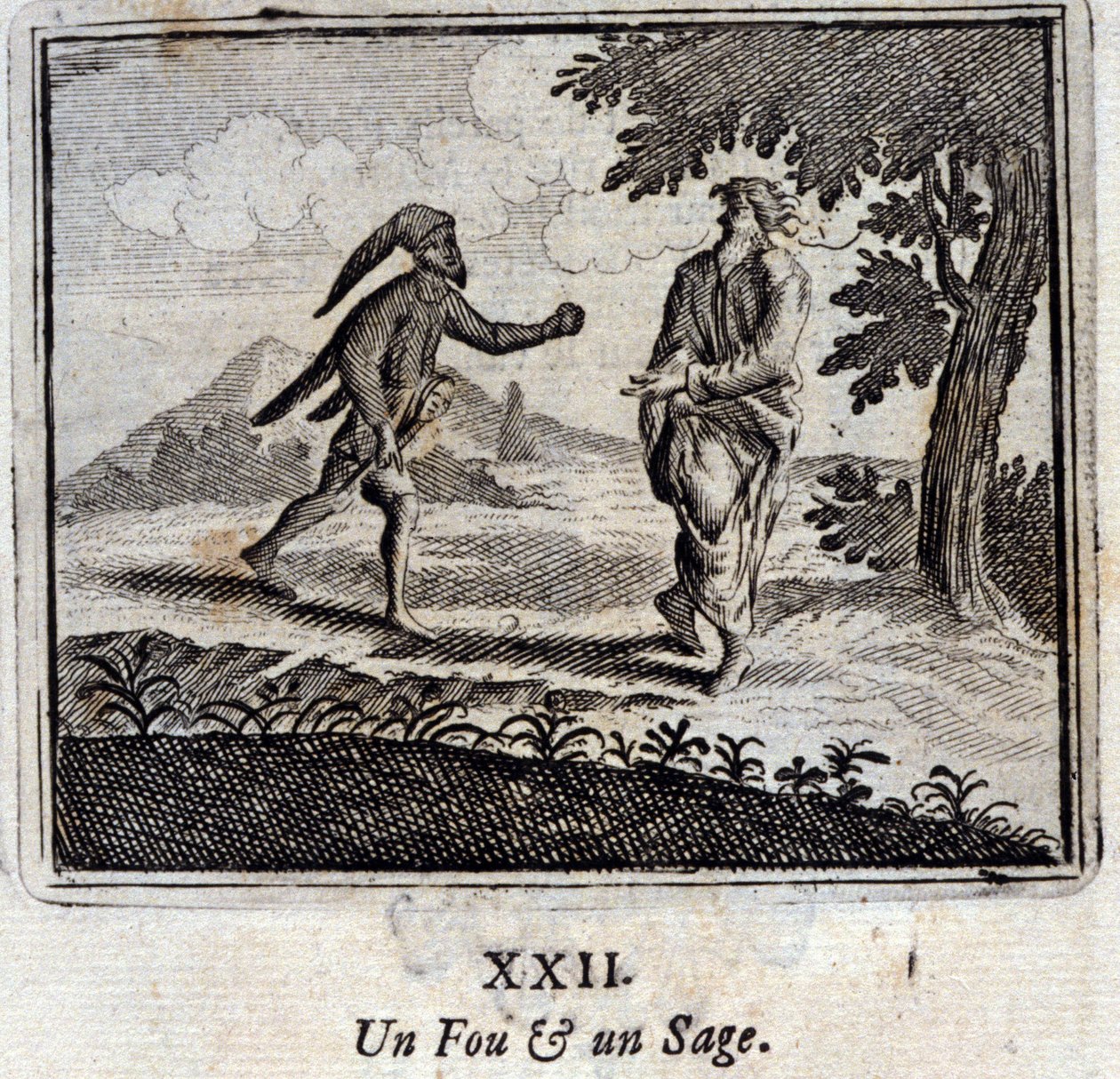 Šílený a moudrý. Bajky Jean de La Fontaine (1621-95). Ilustrace François Chauveau (1613-1676). Vydání z roku 1728. od Francois Chauveau
