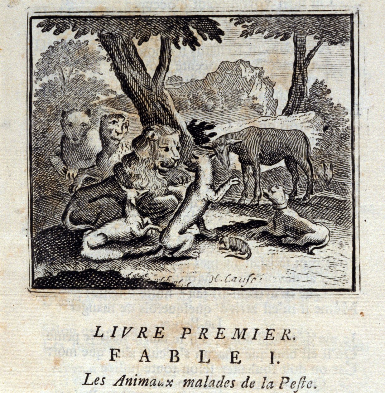Zvířata nemocná morem. Bajky Jean de La Fontaine (1621-95). Ilustrace Francois Chauveau (1613-1676). Vydání z roku 1728. od Francois Chauveau