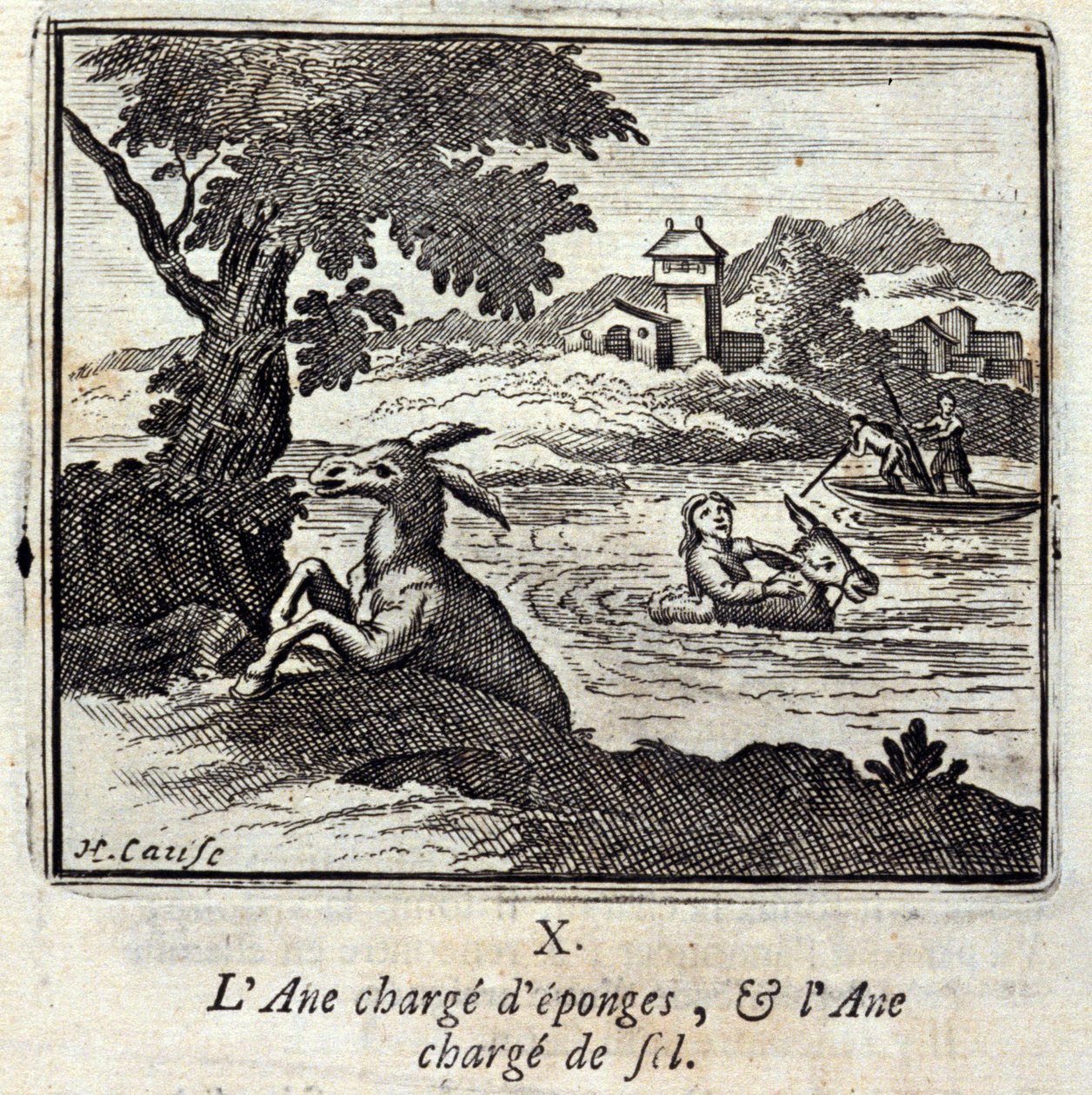 Oslí spousty houbiček a oslí spousty soli. Bajky Jean de La Fontaine (1621-95). Ilustrace François Chauveau (1613-1676). Vydání z roku 1728. od Francois Chauveau