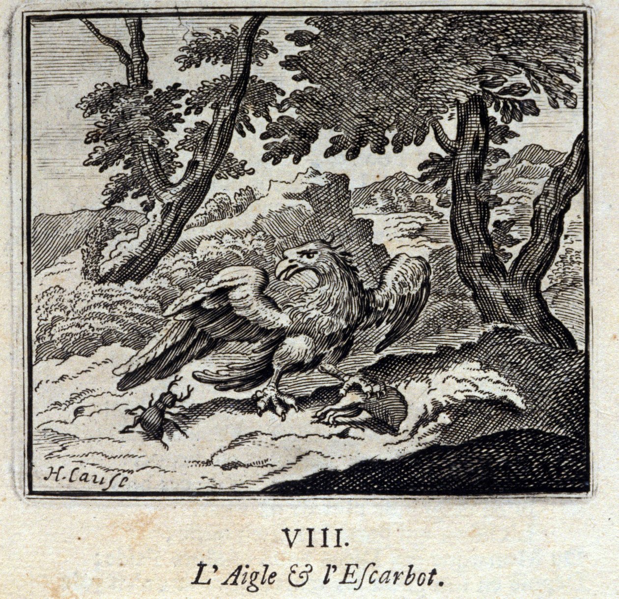 Orel a šnek. Bajky Jean de La Fontaine (1621-95). Ilustrace Francois Chauveau (1613-1676). Vydání z roku 1728. od Francois Chauveau