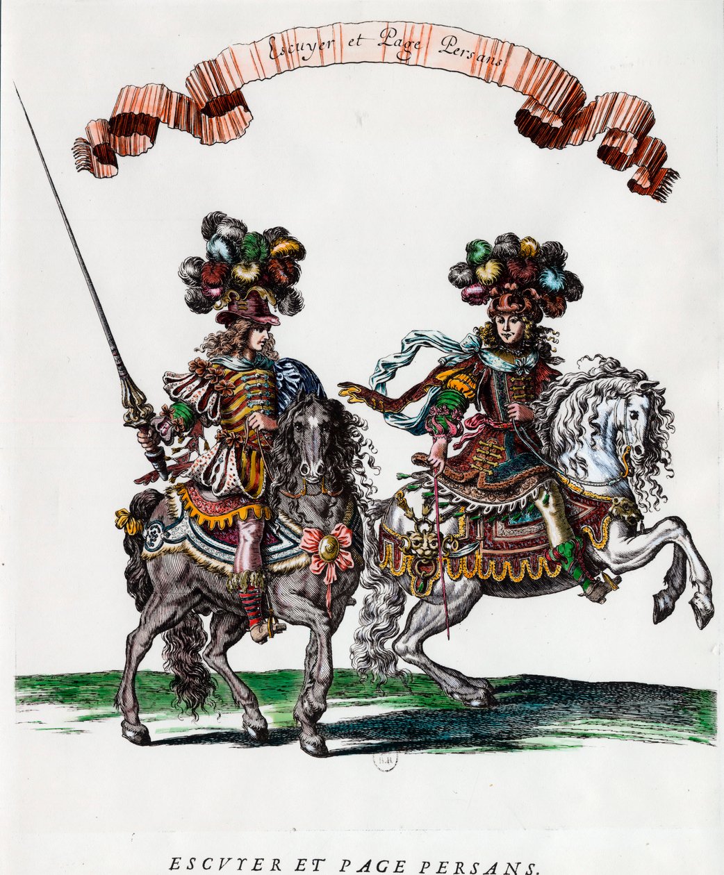 Ecuyer a perská stránka během kolotoče v podání krále Ludvíka XIV. (1639-1715) Rytina Francoise Chauveau (1613-1676) kolem roku 1662 Soukromá sbírka od Francois Chauveau