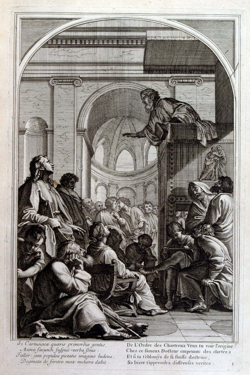 Rytina Francoise Chauveaua 1680 „Život svatého Bruna“, zakladatel řádu Chartreux od Francois Chauveau