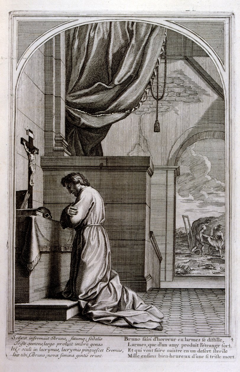 Rytina Francoise Chauveaua 1680 „Život svatého Bruna“, zakladatel řádu Chartreux od Francois Chauveau