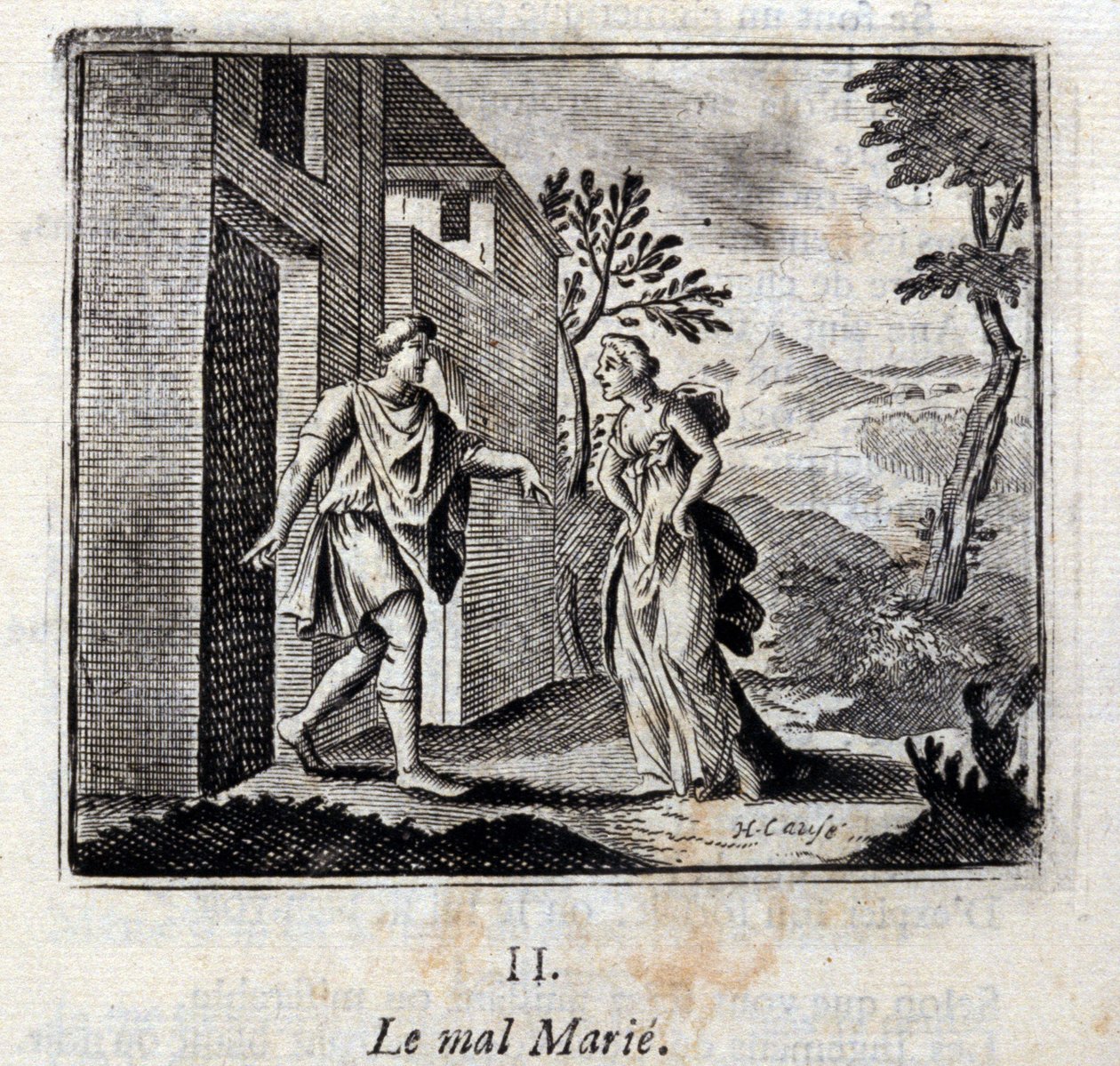 Zlo se žení. Bajky Jean de La Fontaine (1621-95). Ilustrace François Chauveau (1613-1676). Vydání z roku 1728. od Francois Chauveau