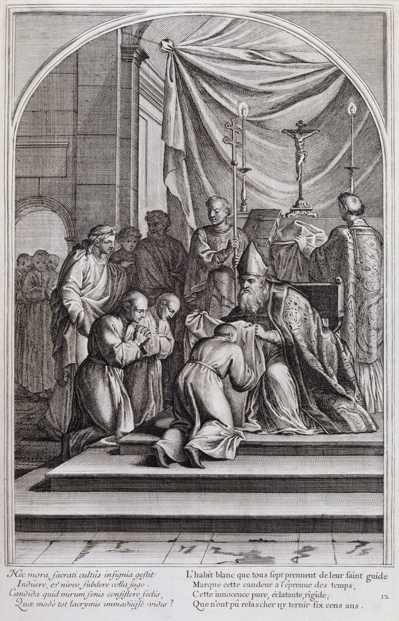 Ilustrace ze „Života sv. Bruna, zakladatele řádu Chartreux“ Paříž 1660. podle obrazů Eustache Le Sueur a rytiny Fran Sois Chauveau ©UIG/Leemage od Francois Chauveau
