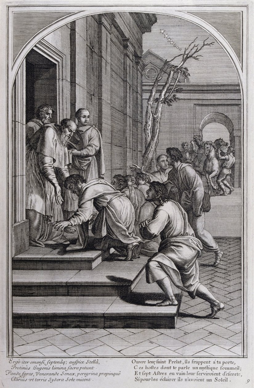 Ilustrace ze „Života sv. Bruna, zakladatele řádu Chartreux“ Paříž 1660. podle obrazů Eustache Le Sueur a rytiny Fran Sois Chauveau ©UIG/Leemage od Francois Chauveau