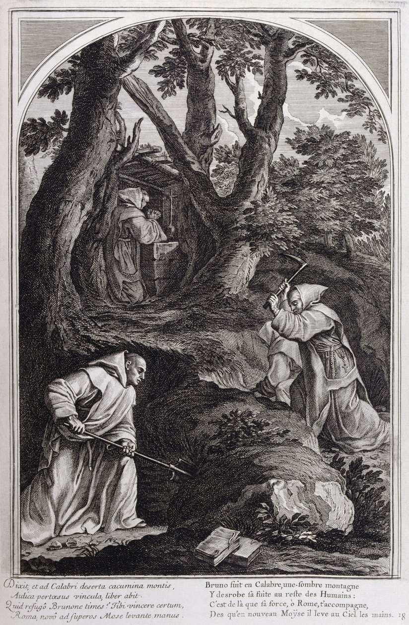 Ilustrace ze „Života sv. Bruna, zakladatele řádu Chartreux“ Paříž 1660. podle obrazů Eustache Le Sueur a rytiny Fran Sois Chauveau ©UIG/Leemage od Francois Chauveau