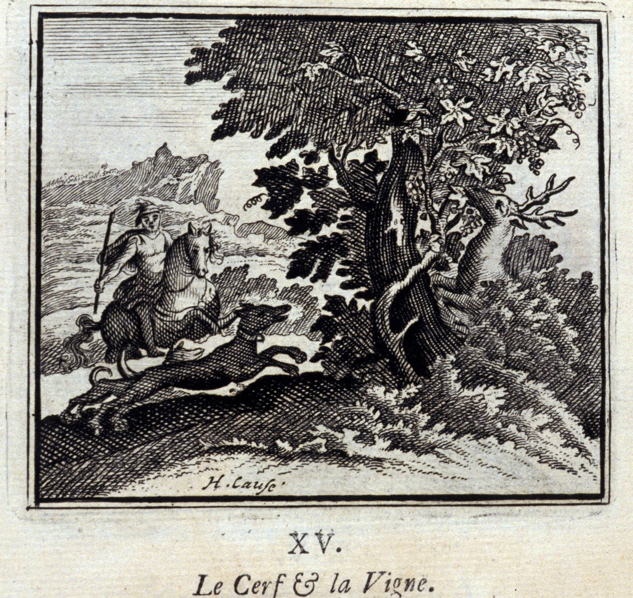 Jelen a réva Bajky Jean de La Fontaine (1621-95). Ilustrace François Chauveau (1613-1676). Vydání z roku 1728. od Francois Chauveau