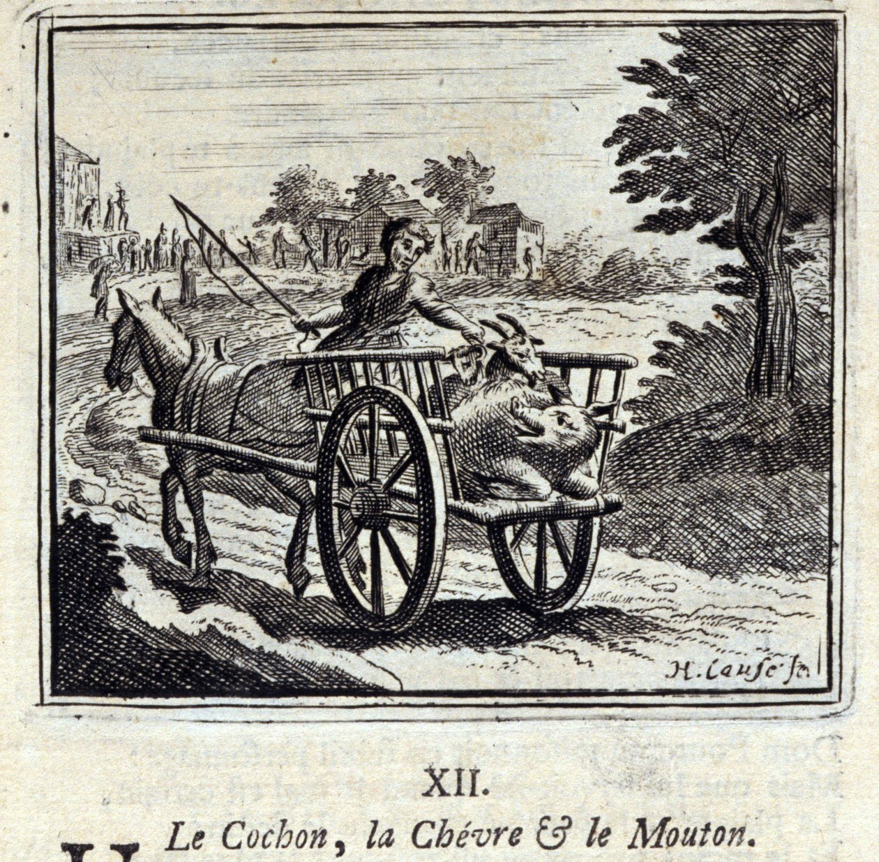 Pohádky o prase, koze a svině. Jean de La Fontaine (1621-95). Ilustrace Francois Chauveau (1613-1676). Vydání z roku 1728. od Francois Chauveau