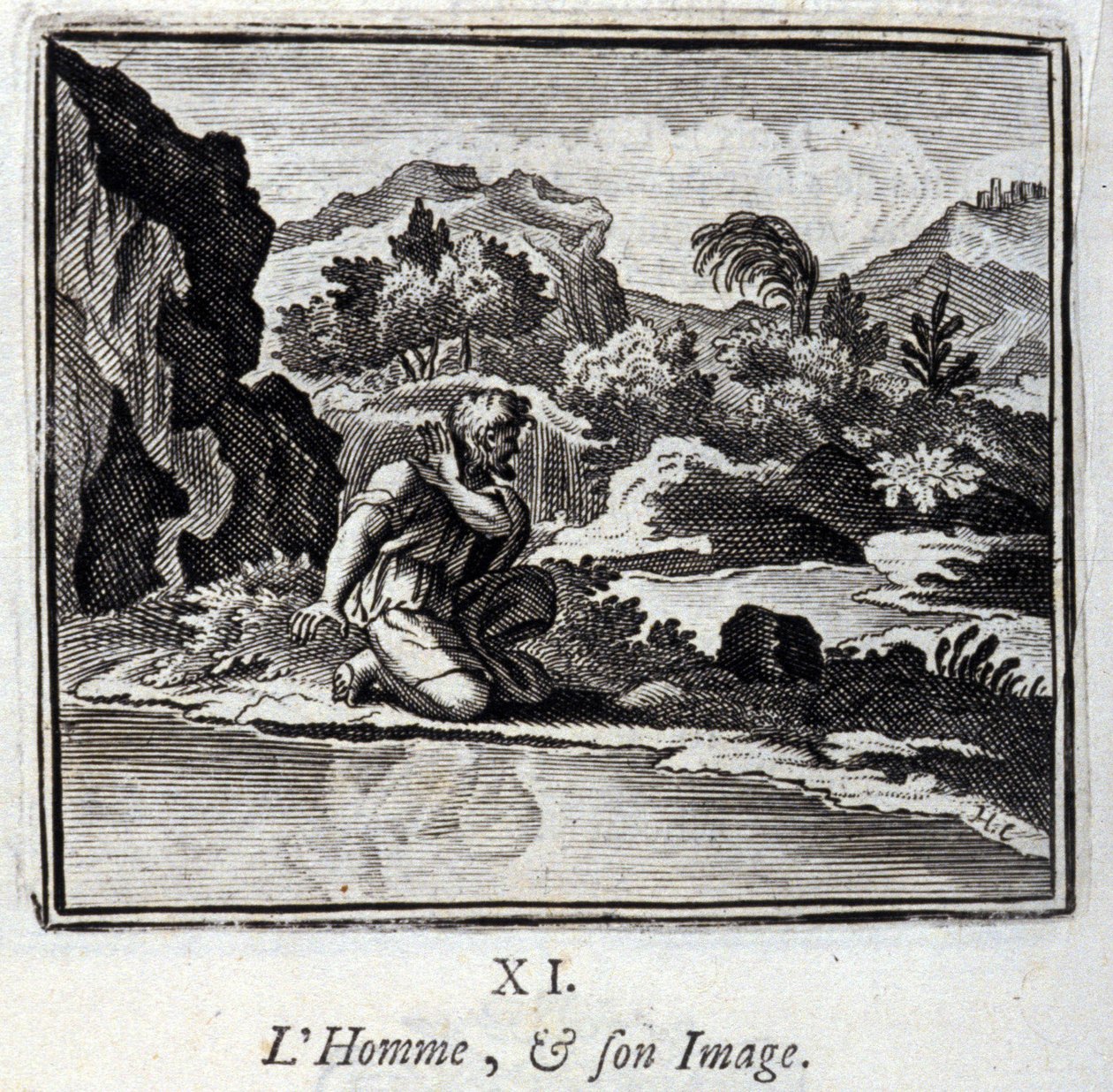 Člověk a jeho obraz. Bajky Jean de La Fontaine (1621-95). Ilustrace Francois Chauveau (1613-1676). Vydání z roku 1728. od Francois Chauveau