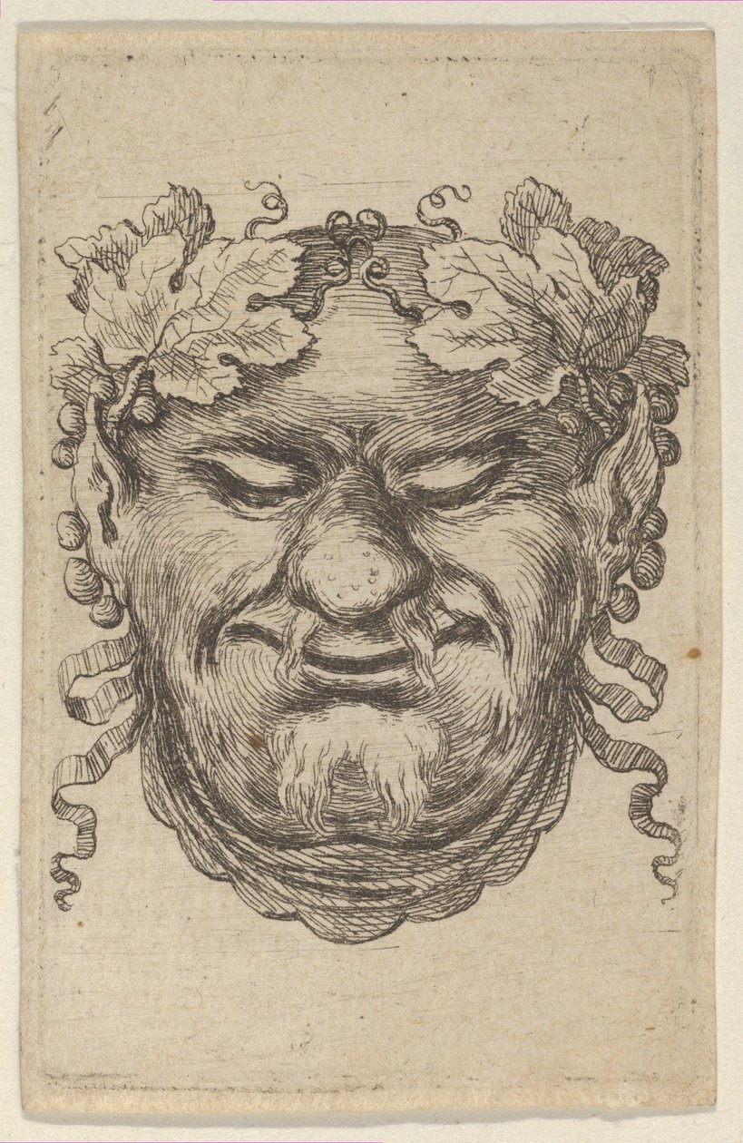 Bakchova maska s věncem z hroznových listů a stuhou, od Divers Masques, ca. 1635-45. od Francois Chauveau