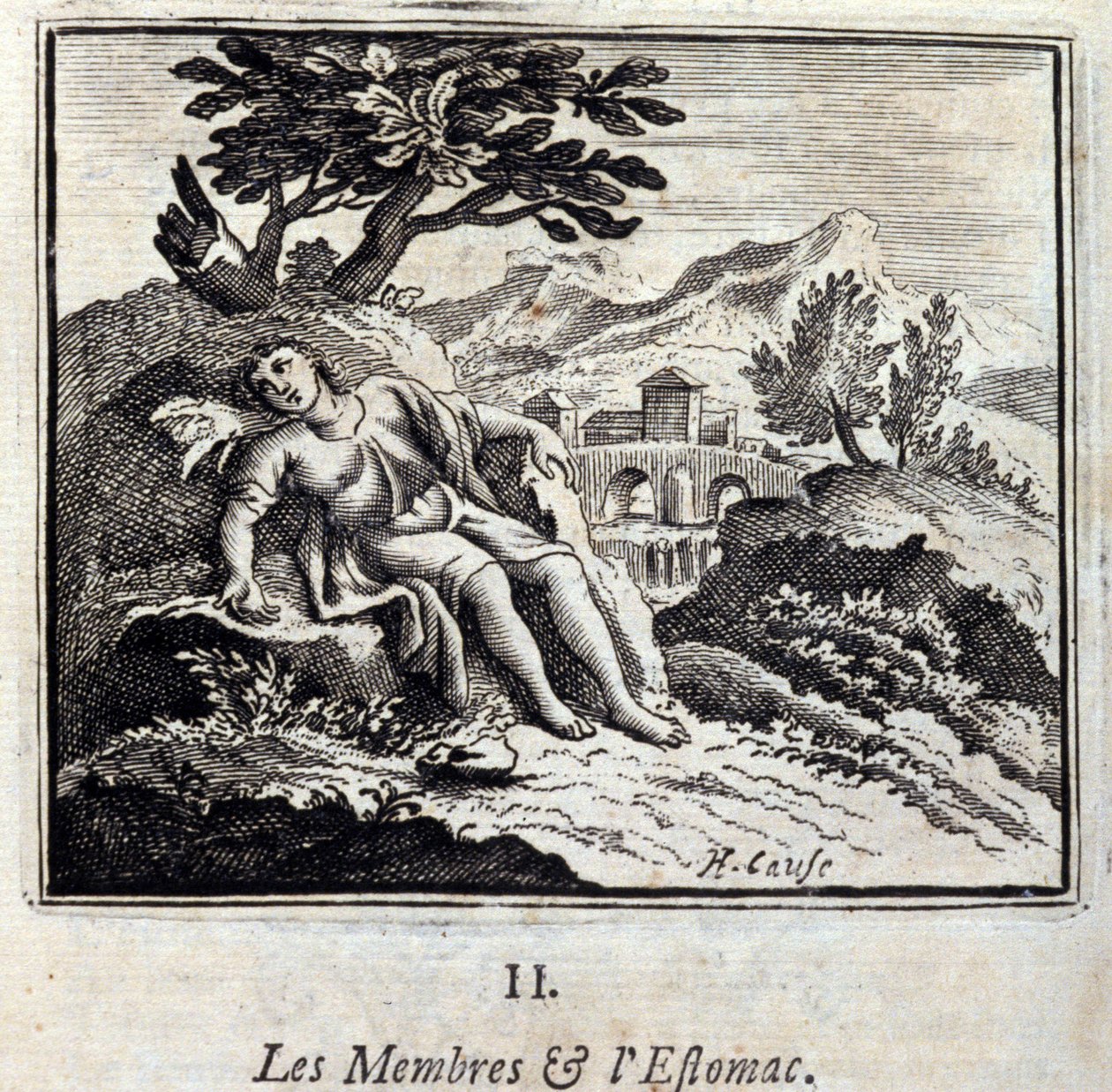 Členové a Žaludek. Bajky Jean de La Fontaine (1621-95). Ilustrace François Chauveau (1613-1676). Vydání z roku 1728. od Francois Chauveau