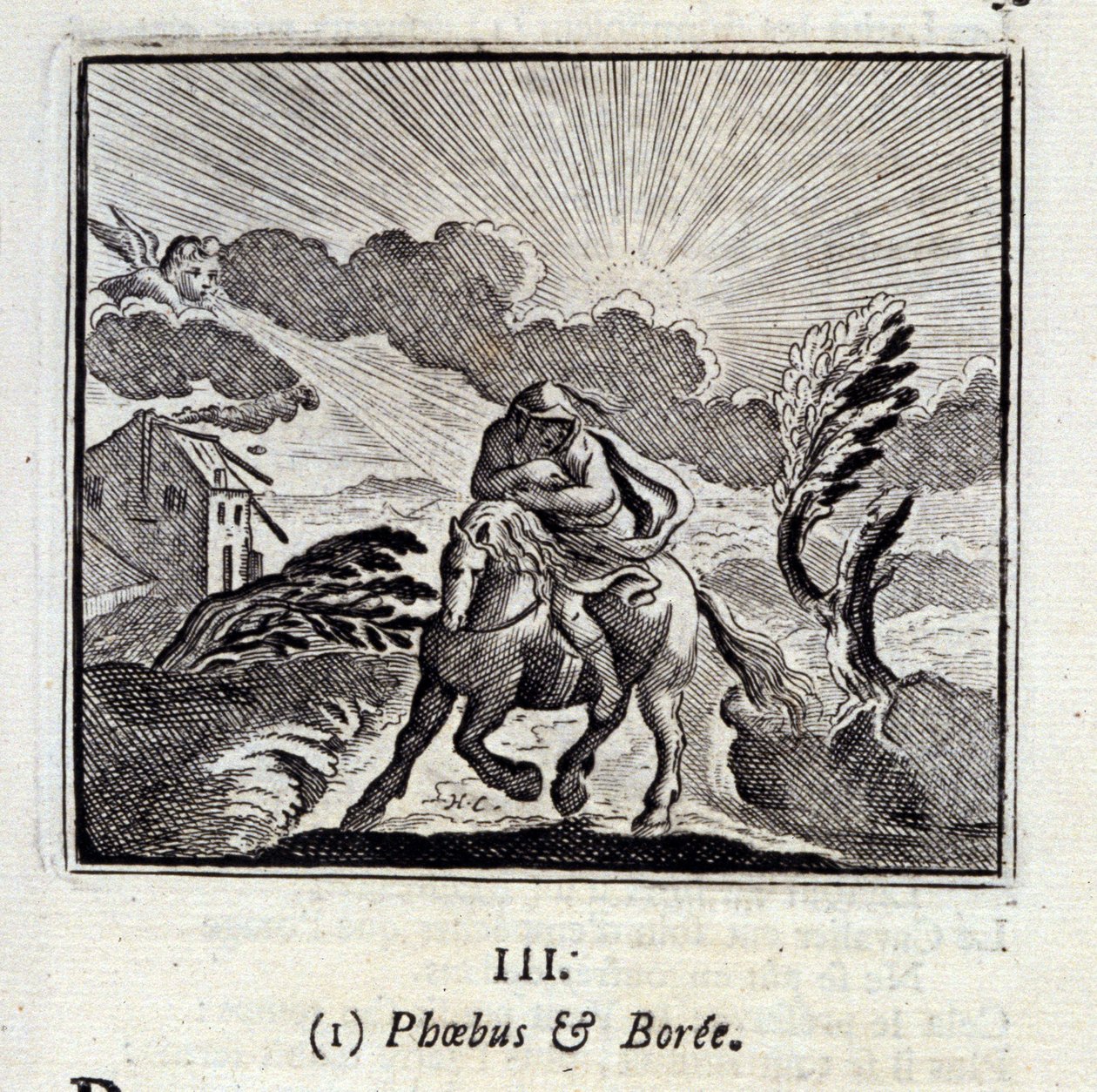 Phebus a Boree. Bajky Jean de La Fontaine (1621-95). Ilustrace Francois Chauveau (1613-1676). Vydání z roku 1728. od Francois Chauveau