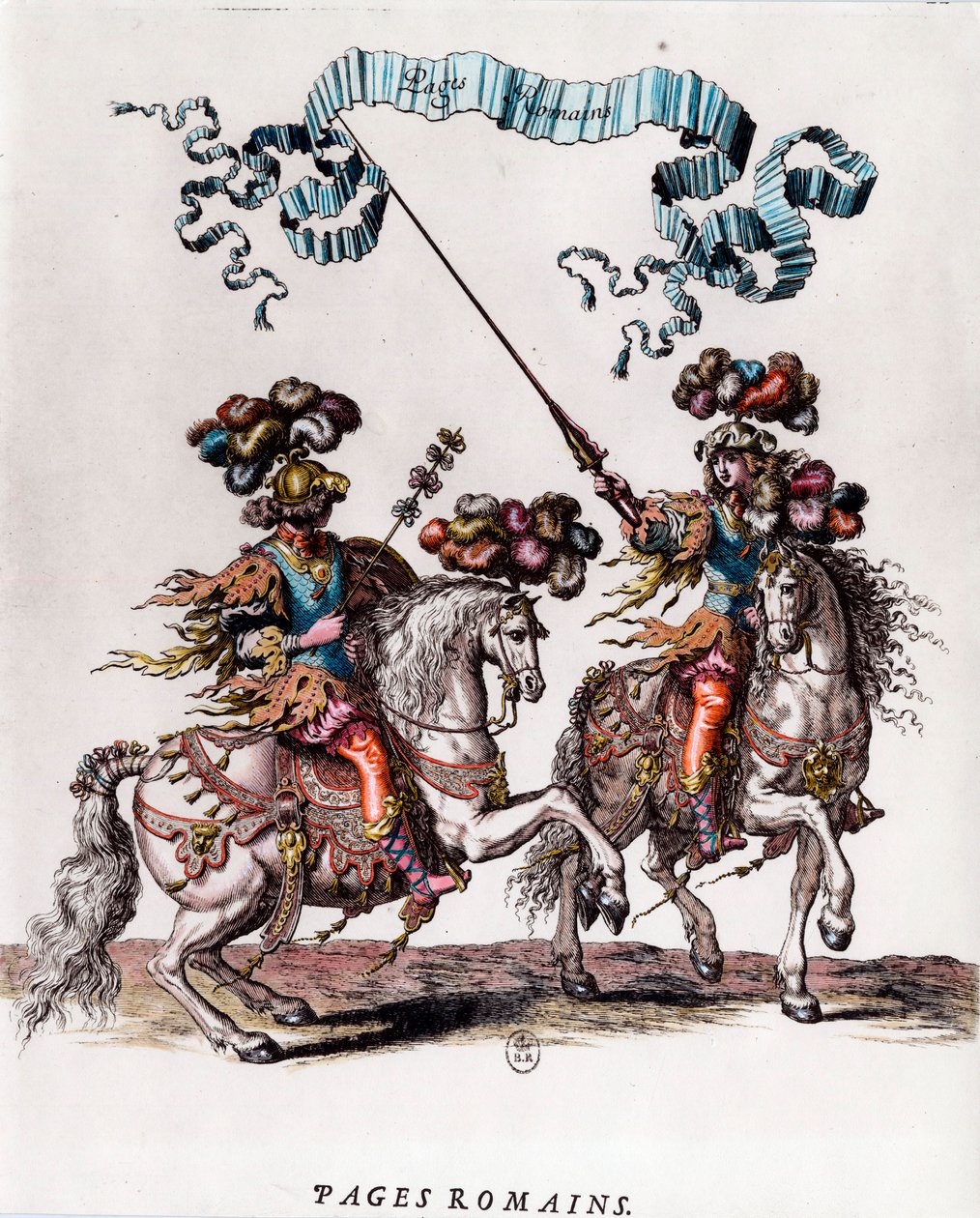 Římské stránky během kolotoče krále Ludvíka XIV. (1639-1715) Rytina Francoise Chauveaua (1613-1676) ca. 1662 Soukromá sbírka od Francois Chauveau