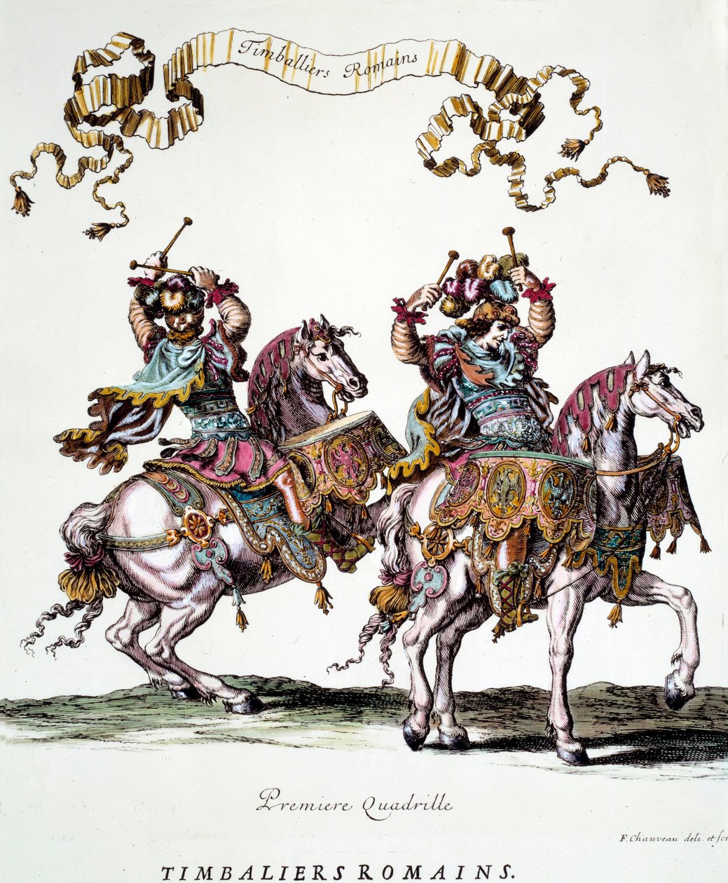 Římské timbalery během kolotoče krále Ludvíka XIV. (1638-1715) v roce 1662 Rytina Francoise Chauveau (1613-1676) Soukromá sbírka ze 17. století od Francois Chauveau