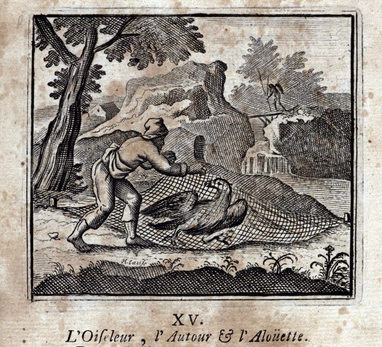 Birdbird the Around a Alouette. Bajky od Jeana de La Fontaine (1621-95). Ilustrace François Chauveau (1613-1676). Vydání z roku 1728. od Francois Chauveau