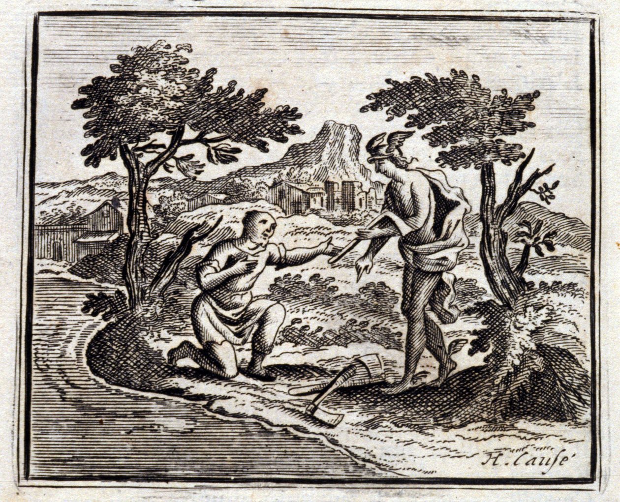 Bucheron a Merkur. Bajky Jean de La Fontaine (1621-95). Ilustrace Francois Chauveau (1613-1676). Vydání z roku 1728. od Francois Chauveau