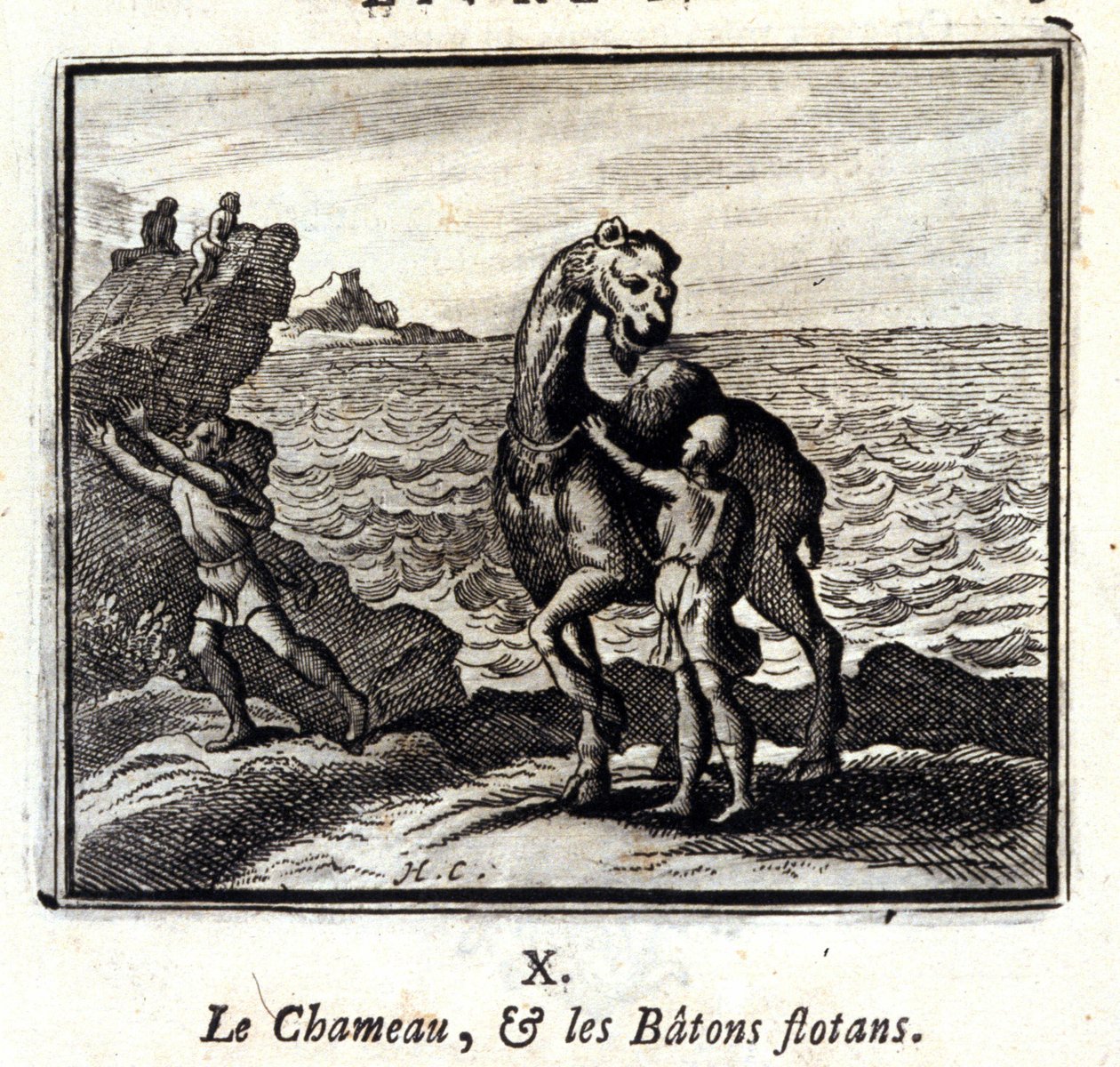 Velbloud a plovoucí hole. Bajky Jean de La Fontaine (1621-95). Ilustrace François Chauveau (1613-1676). Vydání z roku 1728. od Francois Chauveau