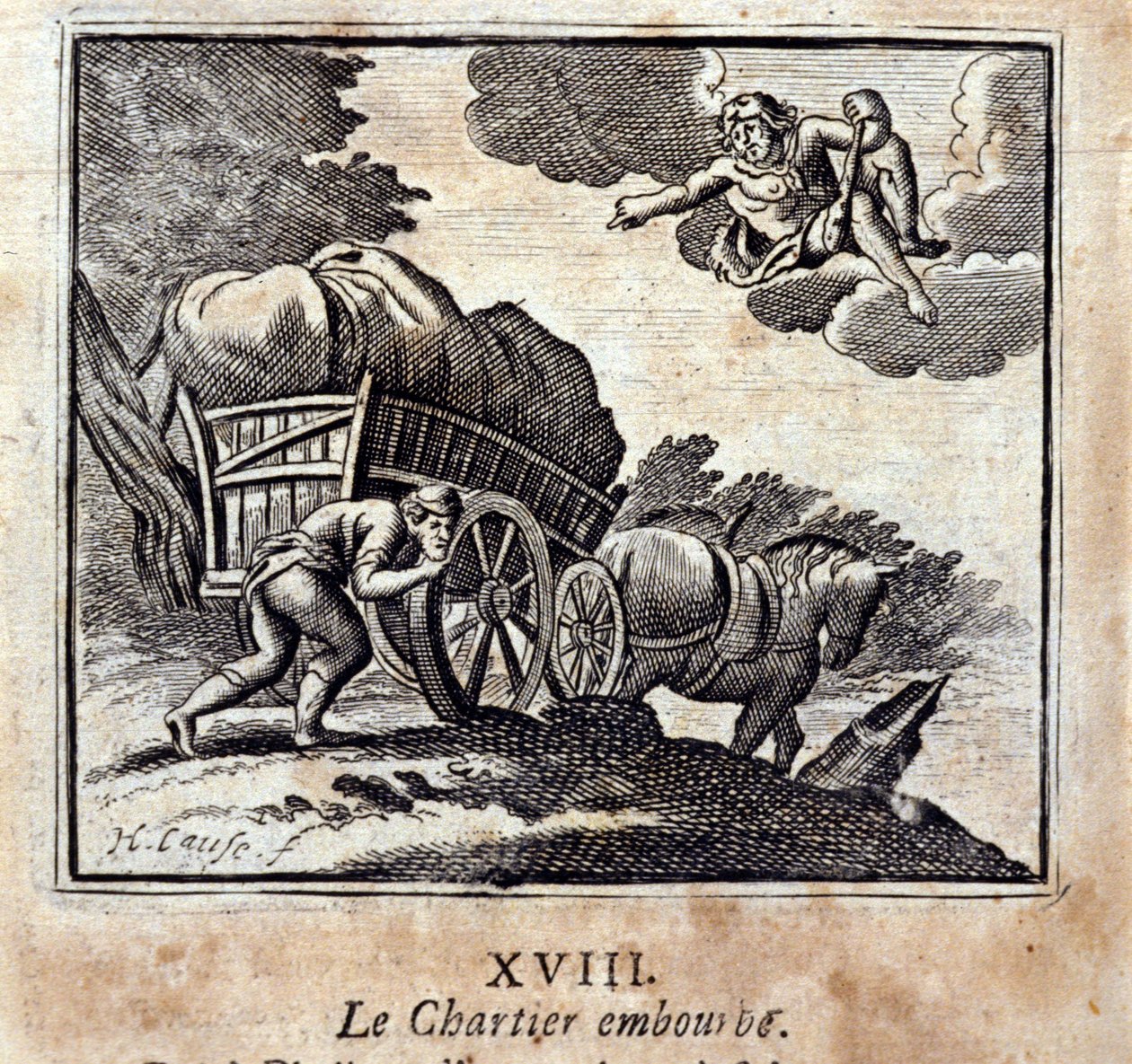 Chartier trápí. Bajky Jean de La Fontaine (1621-95). Ilustrace François Chauveau (1613-1676). Vydání z roku 1728. od Francois Chauveau