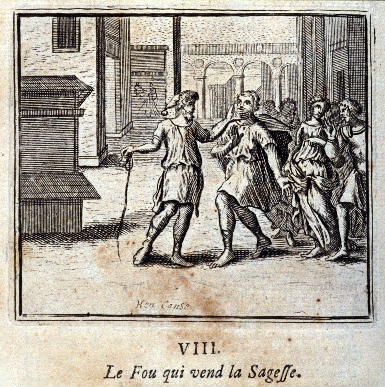 Fou, který prodává moudrost. Bajky Jean de La Fontaine (1621-95). Ilustrace Francois Chauveau (1613-1676). Vydání z roku 1728. od Francois Chauveau
