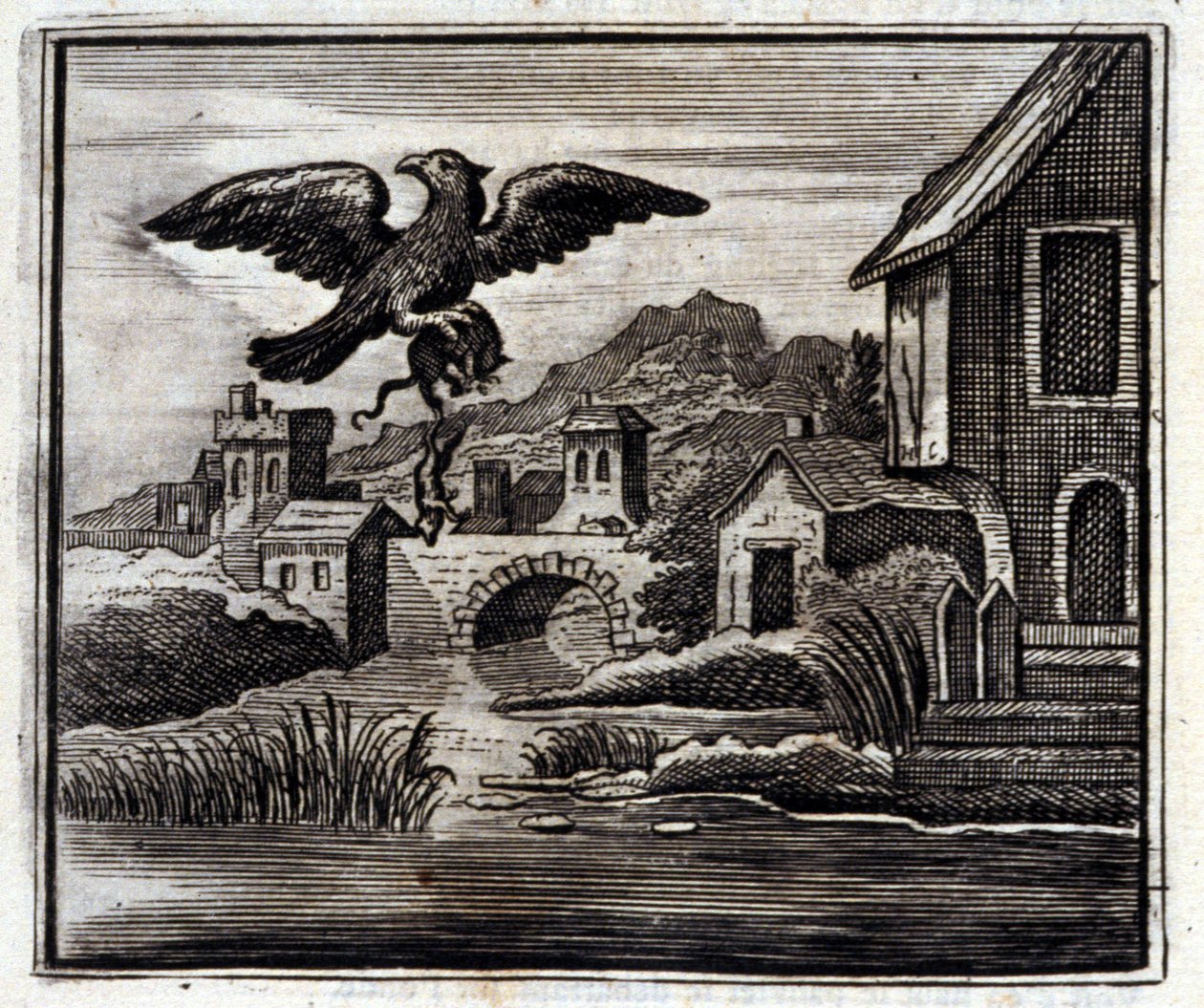Žába a krysa. Bajky Jean de La Fontaine (1621-95). Ilustrace Francois Chauveau (1613-1676). Vydání z roku 1728. od Francois Chauveau