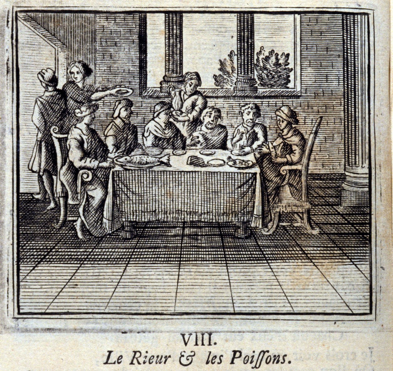 Smích a Ryby. Bajky Jean de La Fontaine (1621-95). Ilustrace François Chauveau (1613-1676). Vydání z roku 1728. od Francois Chauveau
