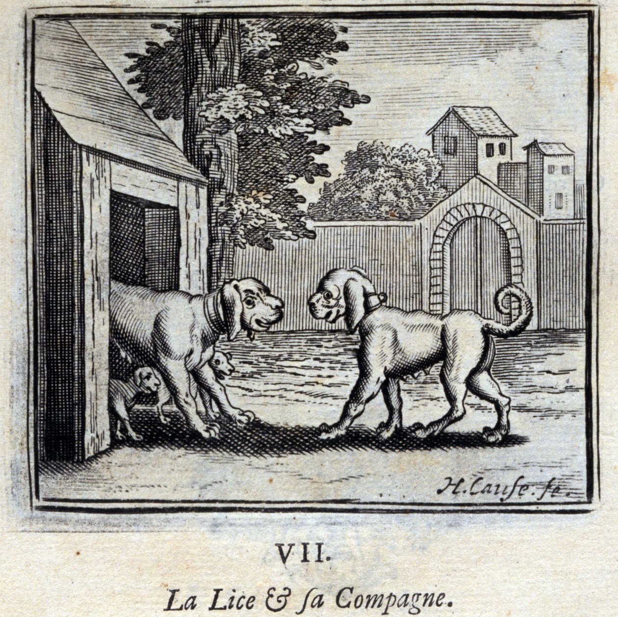 Vši a její společník. Bajky Jean de La Fontaine (1621-95). Ilustrace Francois Chauveau (1613-1676). Vydání z roku 1728. od Francois Chauveau