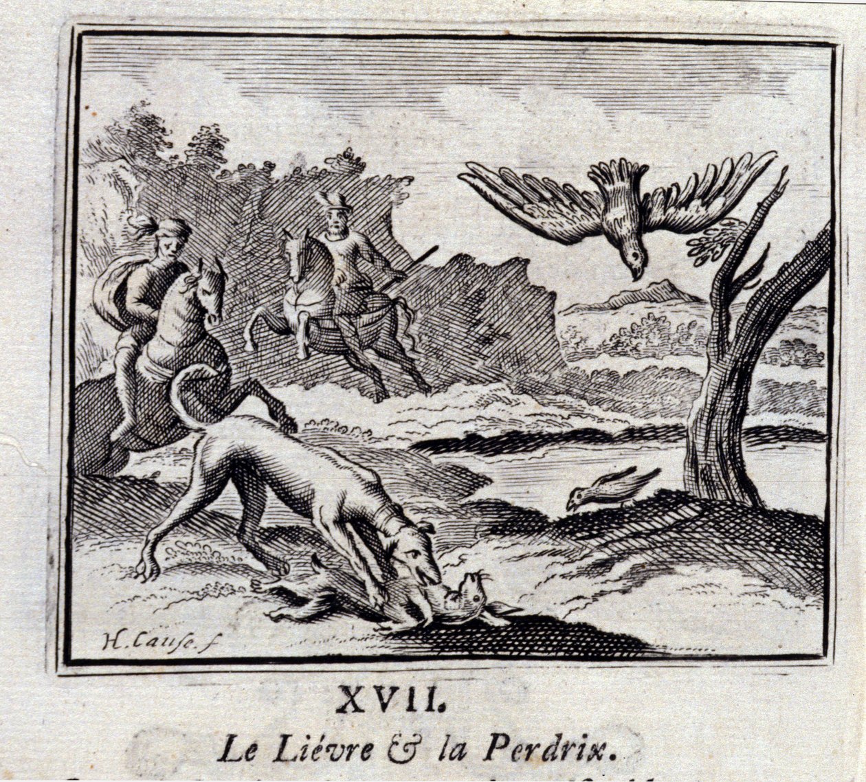 Lievre a Pardrix Bajky Jeana de La Fontaina (1621-95). Ilustrace François Chauveau (1613-1676). Vydání z roku 1728. od Francois Chauveau