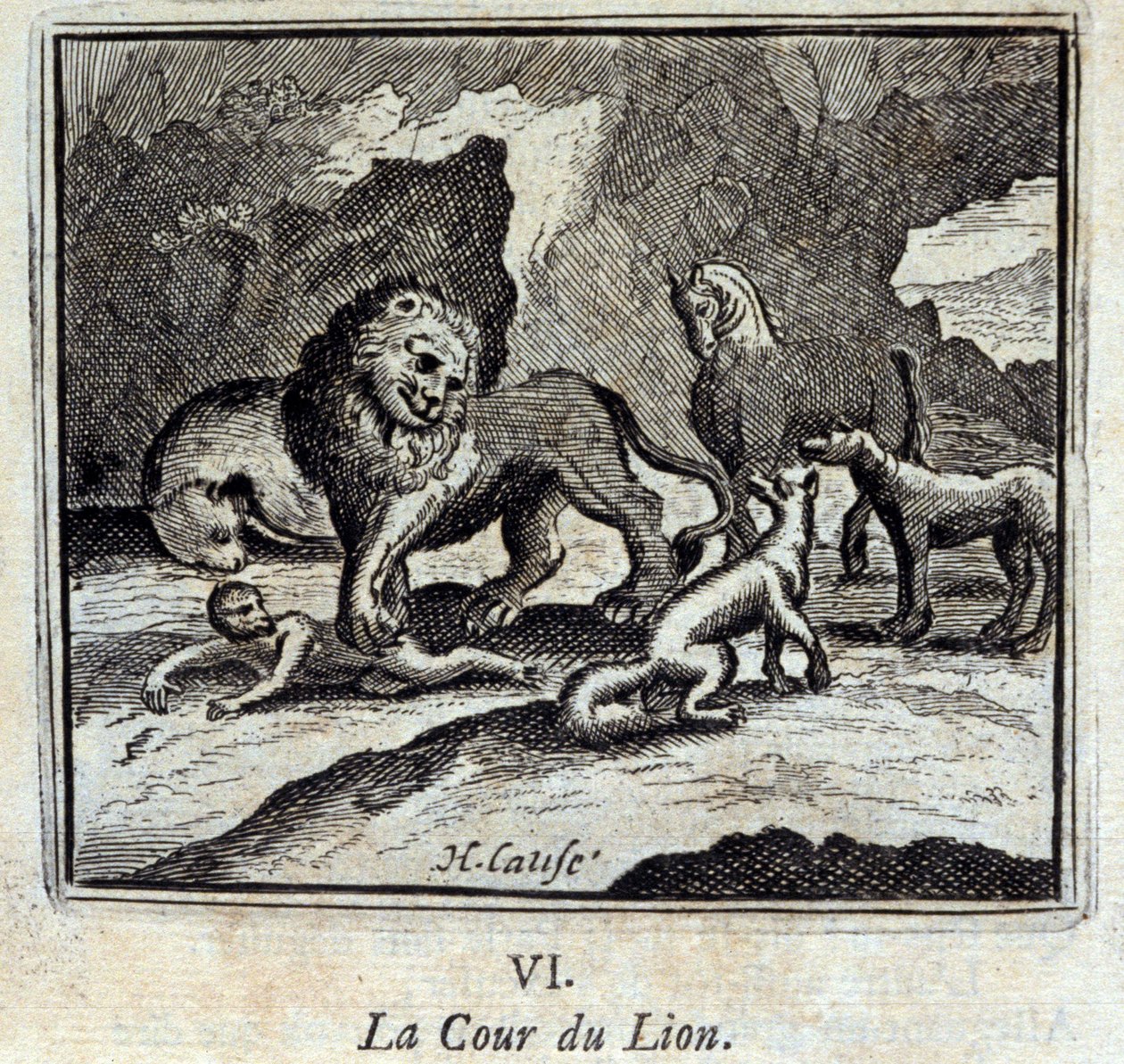 Lví dvůr. Bajky od Jeana de La Fontaine (1621-95). Ilustrace François Chauveau (1613-1676). Vydání z roku 1728. od Francois Chauveau