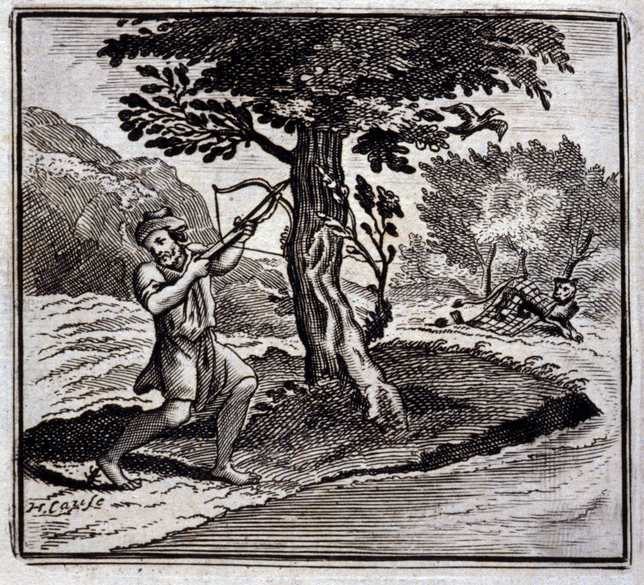 Lev a krysa. Bajky Jean de La Fontaine (1621-95). Ilustrace Francois Chauveau (1613-1676). Vydání z roku 1728. od Francois Chauveau