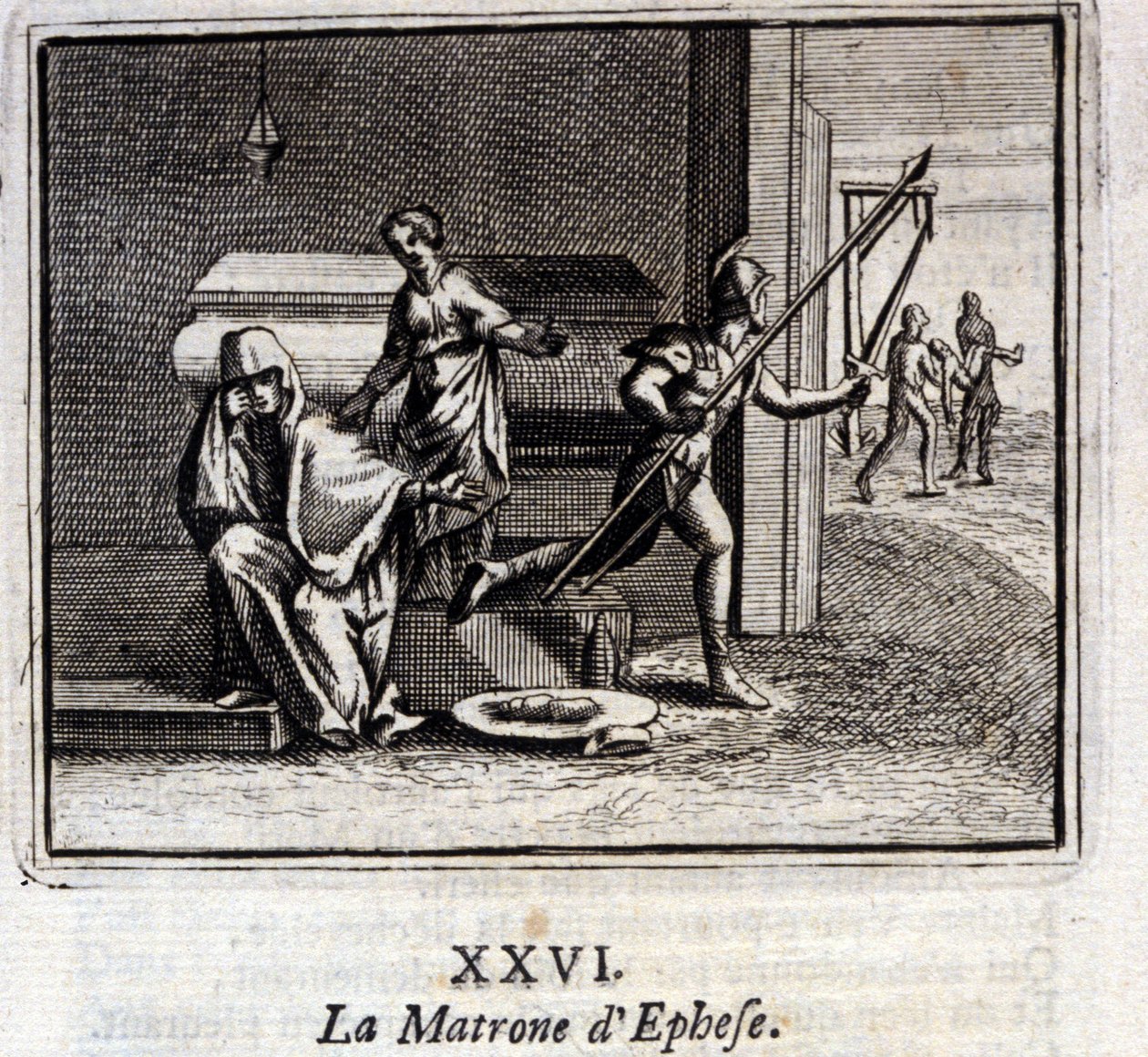 Matróna z Efesu. Bajky Jean de La Fontaine (1621-95). Ilustrace Francois Chauveau (1613-1676). Vydání z roku 1728. od Francois Chauveau