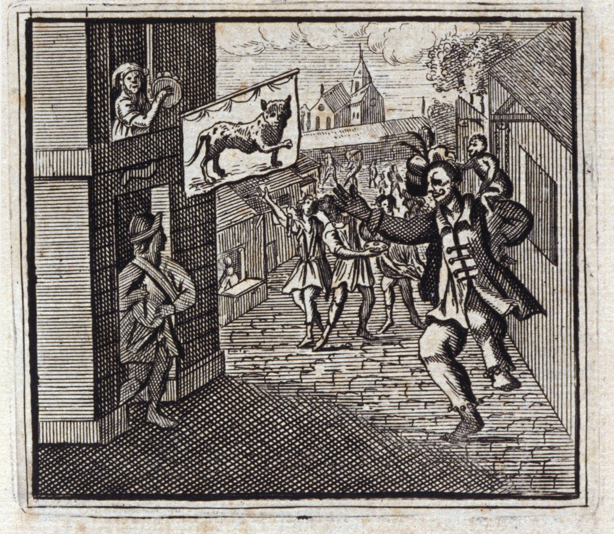 Opice a leopard. Bajky Jean de La Fontaine (1621-95). Ilustrace Francois Chauveau (1613-1676). Vydání z roku 1728. od Francois Chauveau