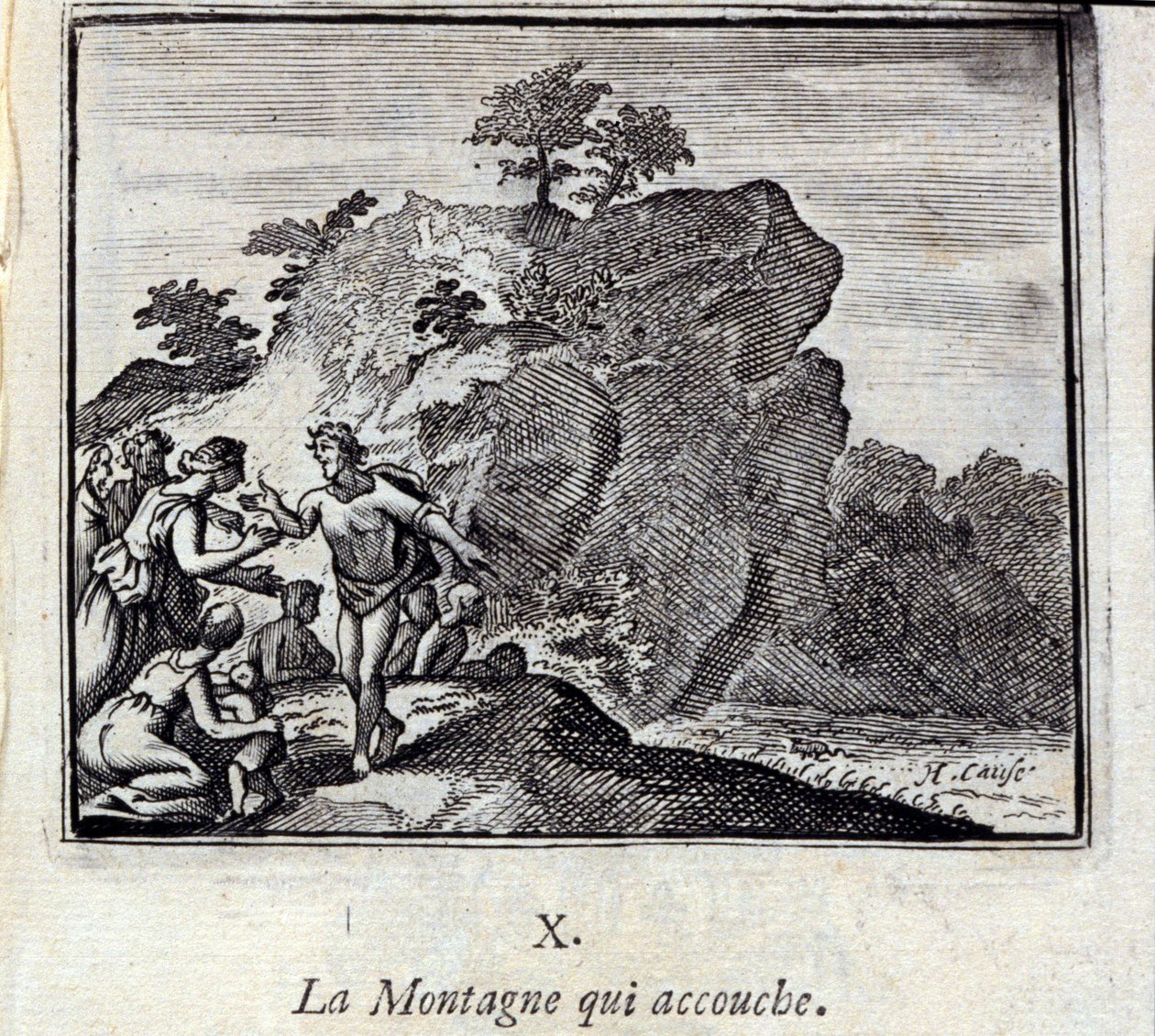 Hora rodí. Bajky Jean de La Fontaine (1621-95). Ilustrace Francois Chauveau (1613-1676). Vydání z roku 1728. od Francois Chauveau