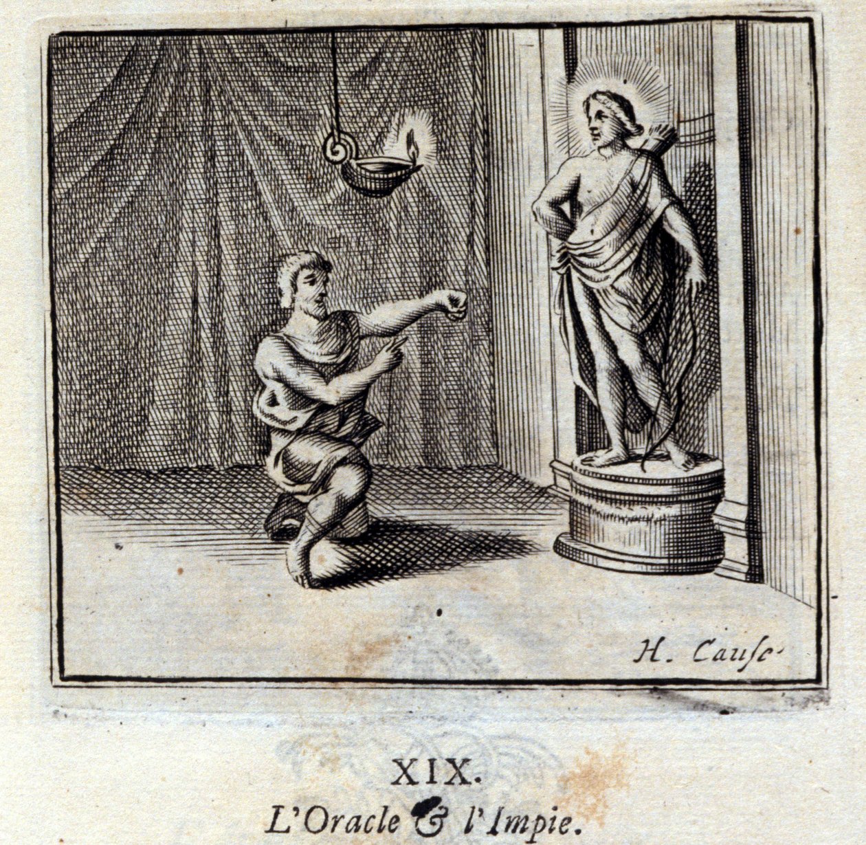 Orákulum a bezbožný. Bajky Jean de La Fontaine (1621-95). Ilustrace Francois Chauveau (1613-1676). Vydání z roku 1728. od Francois Chauveau