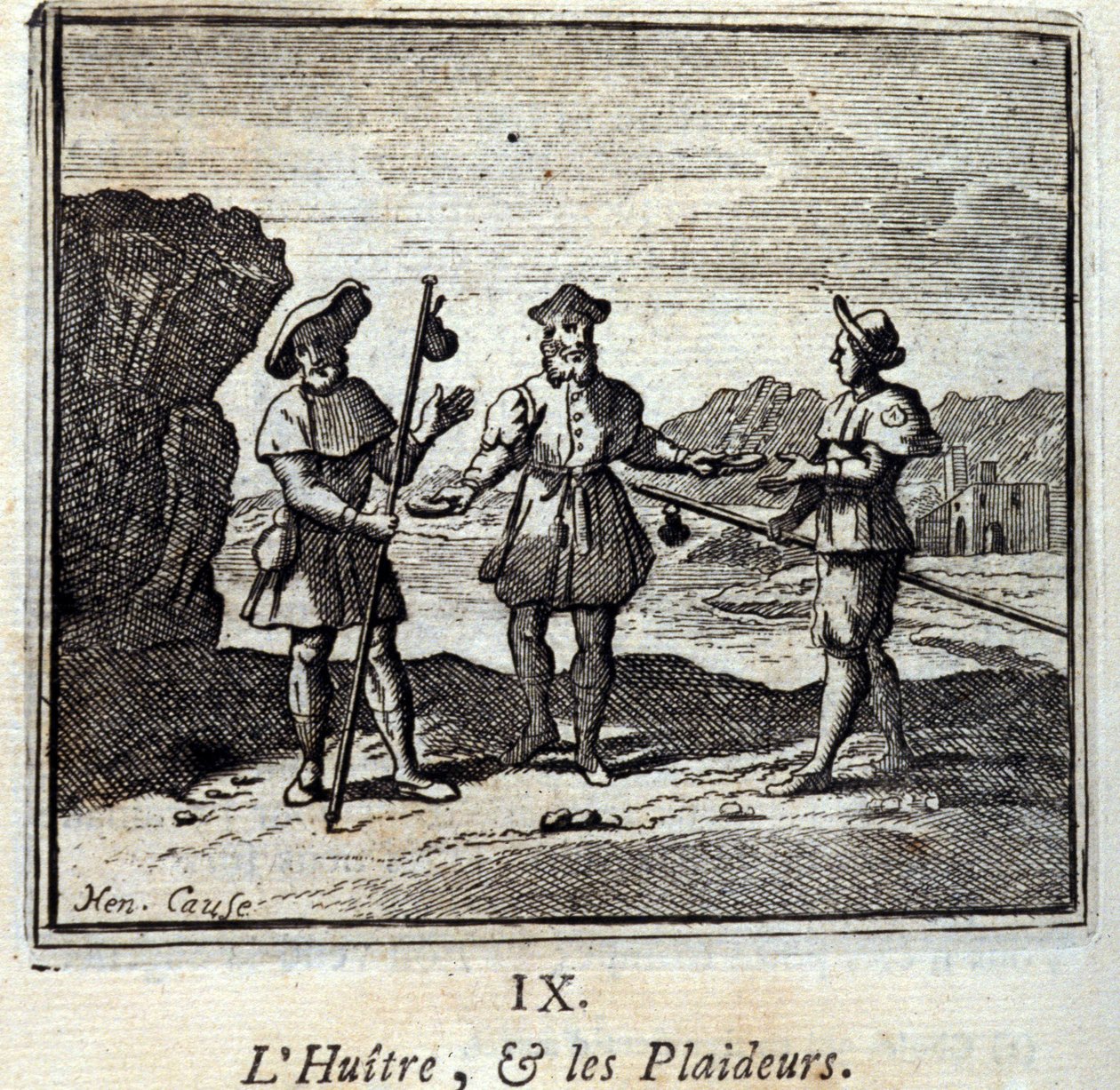Oyster and the Litigants. Bajky Jean de La Fontaine (1621-95). Ilustrace François Chauveau (1613-1676). Vydání z roku 1728. od Francois Chauveau